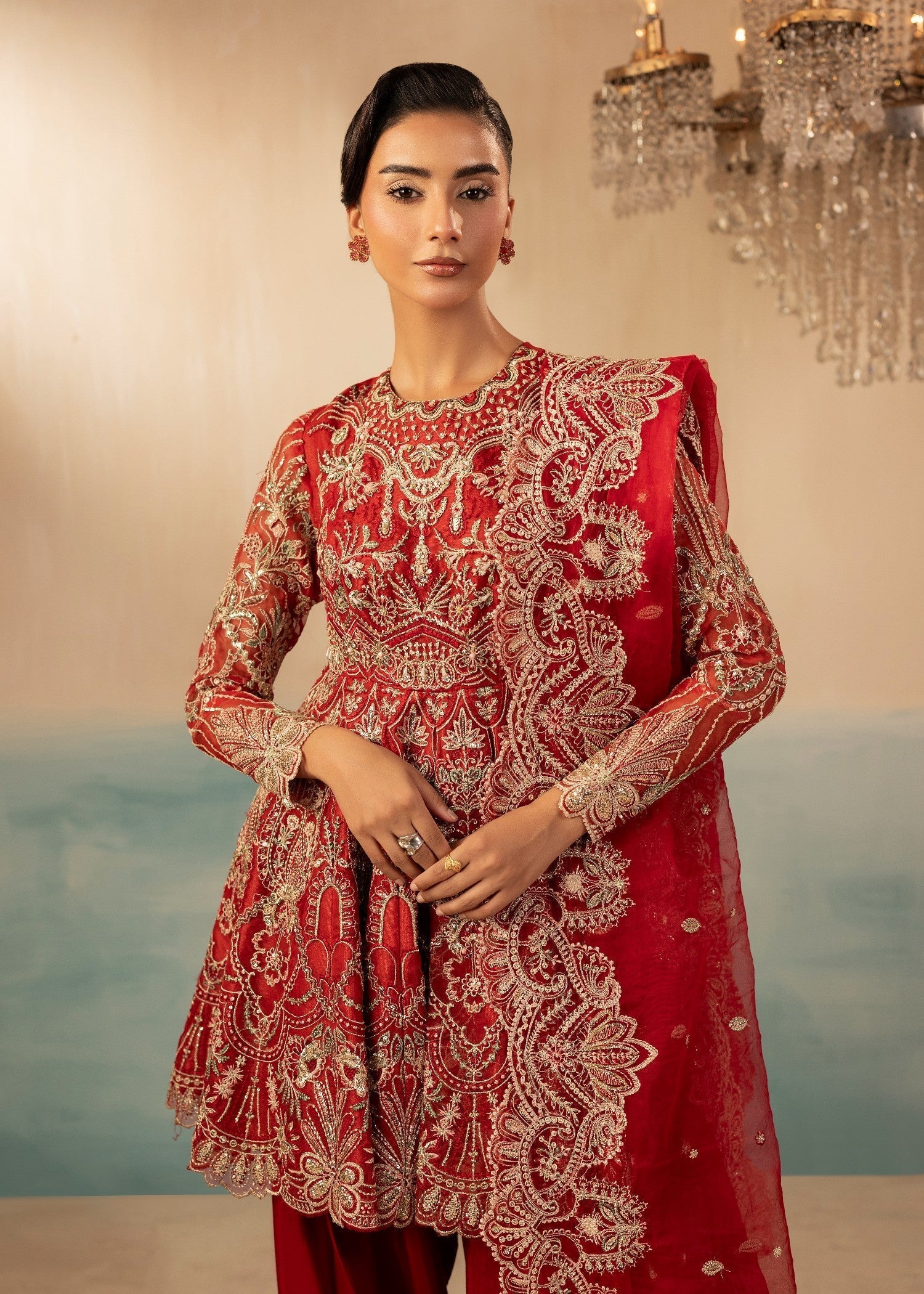 raw silk Peplum in Red