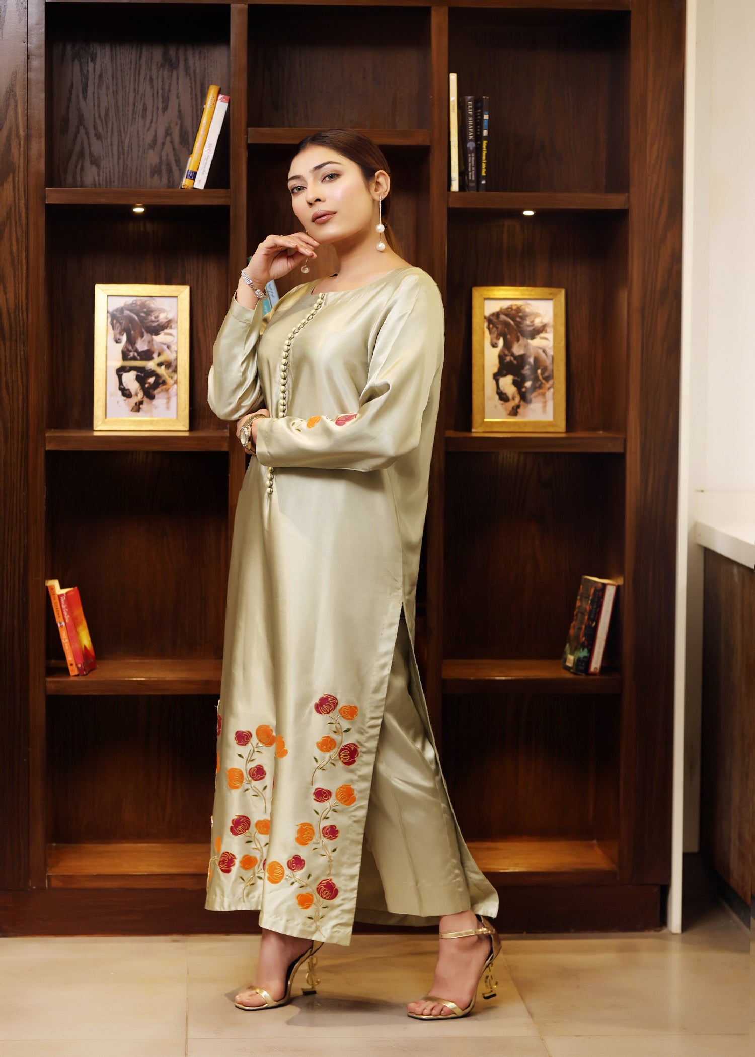 silk Kurta Set in Mint green