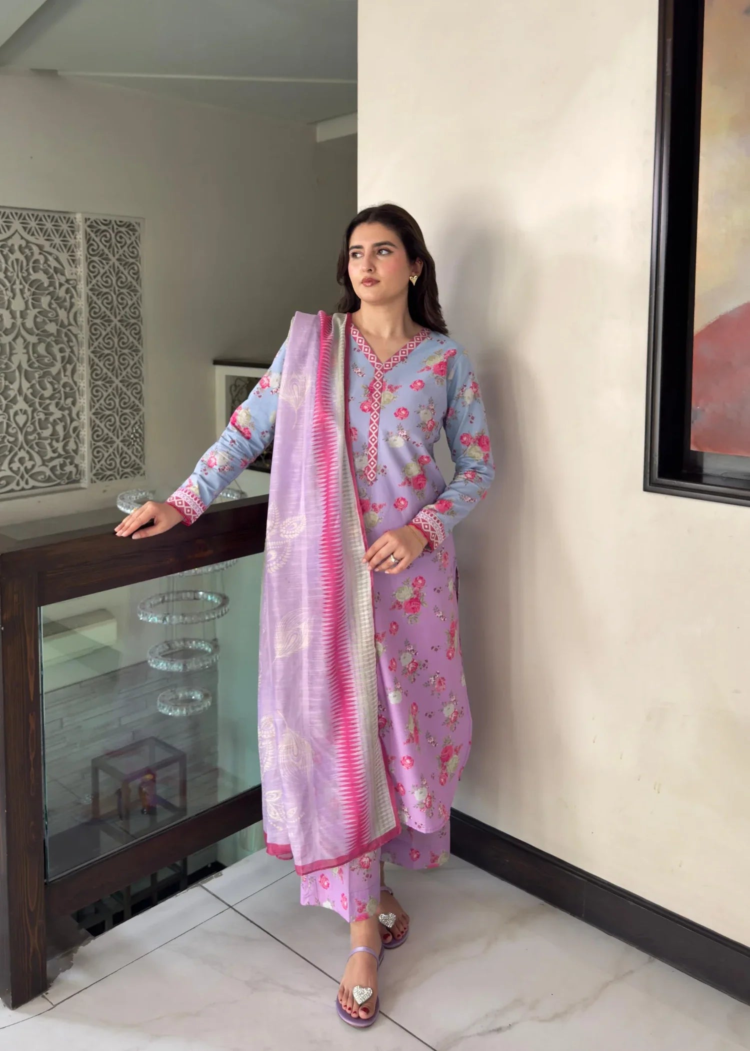 lawn Kurta Set in Lilac