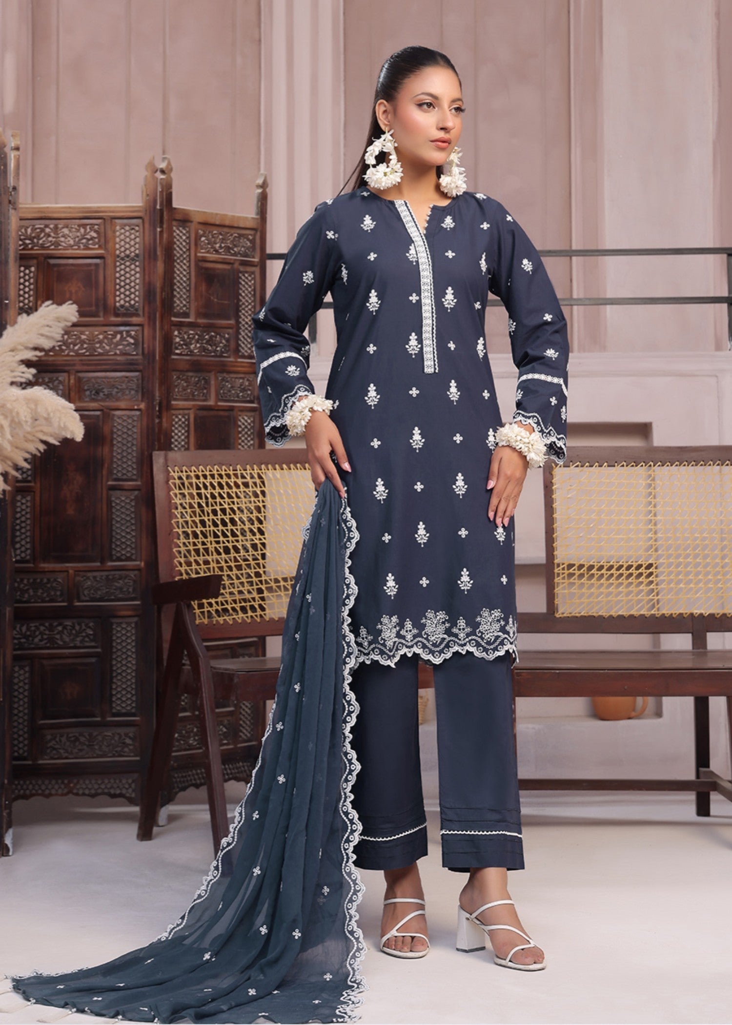 cotton Kurta Set in Dark blue