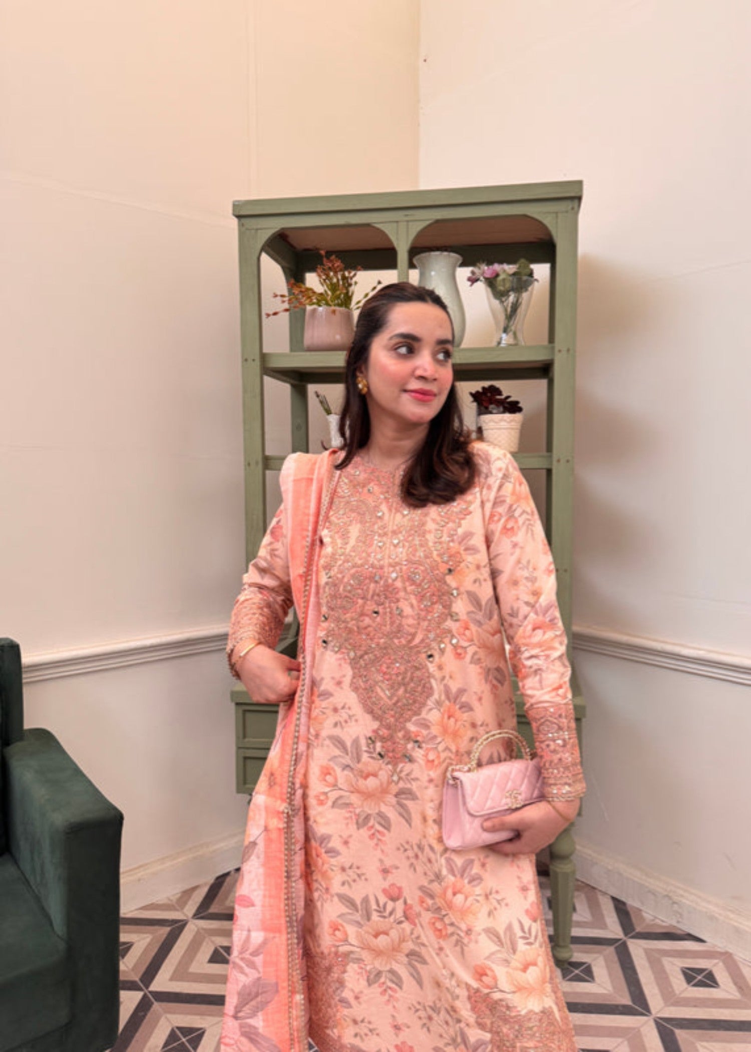 cotton dobby Kurta Set in Peach pink