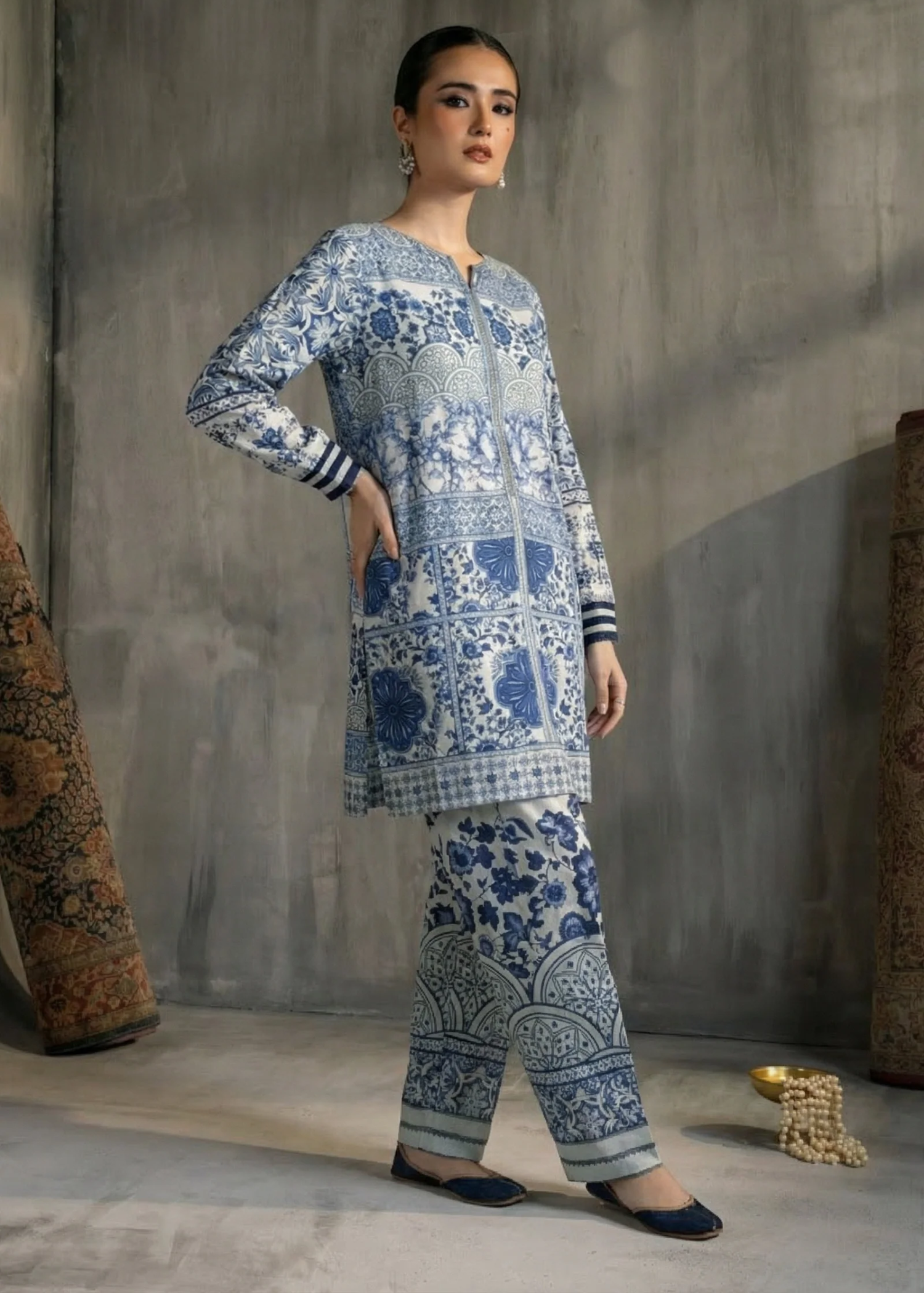 crepe Co Ord Sets in Sapphire blue, snow