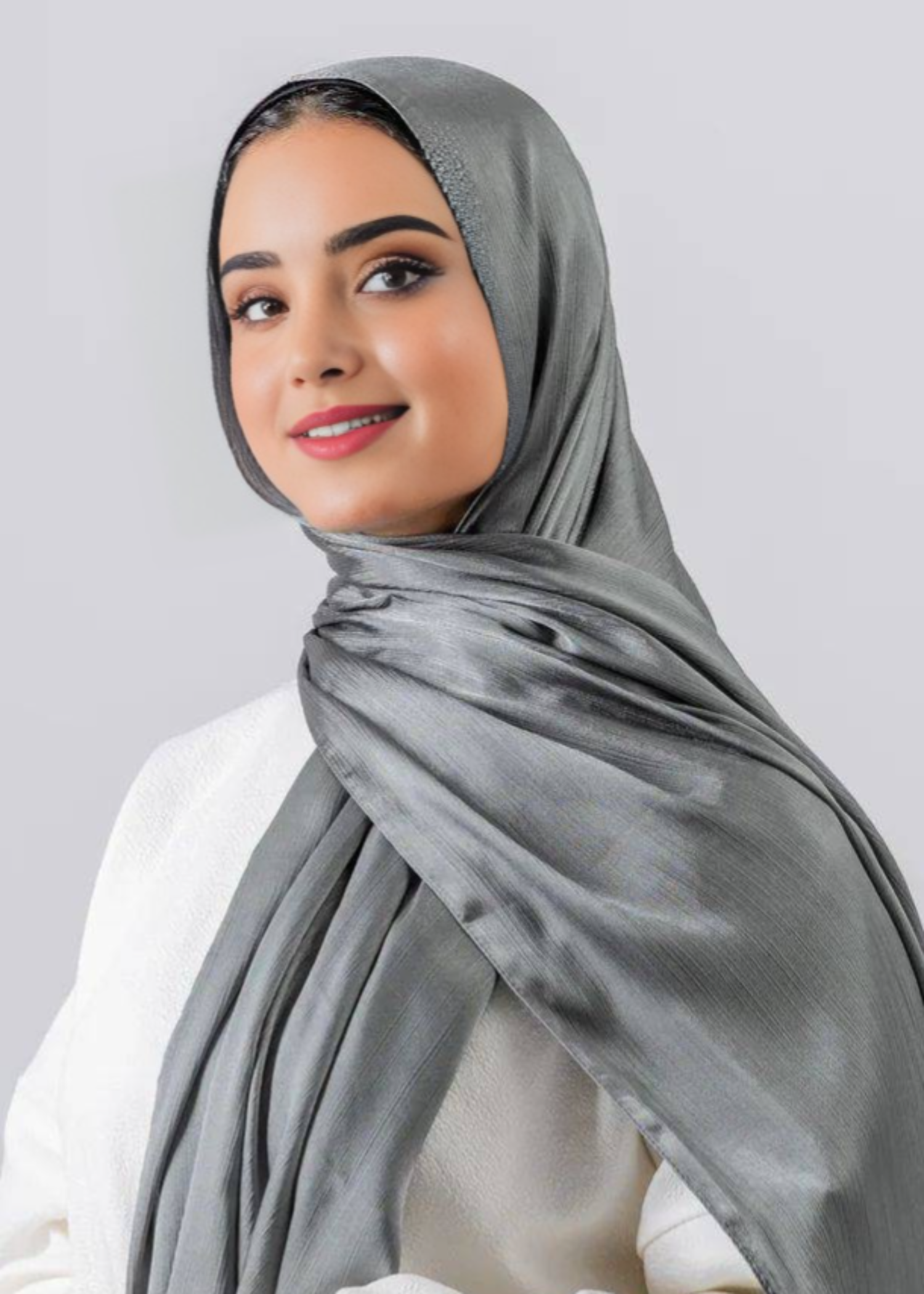 satin silk Hijab in Steal grey
