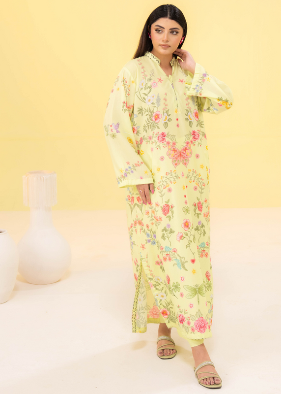 poly lawn Kaftan in Lemon