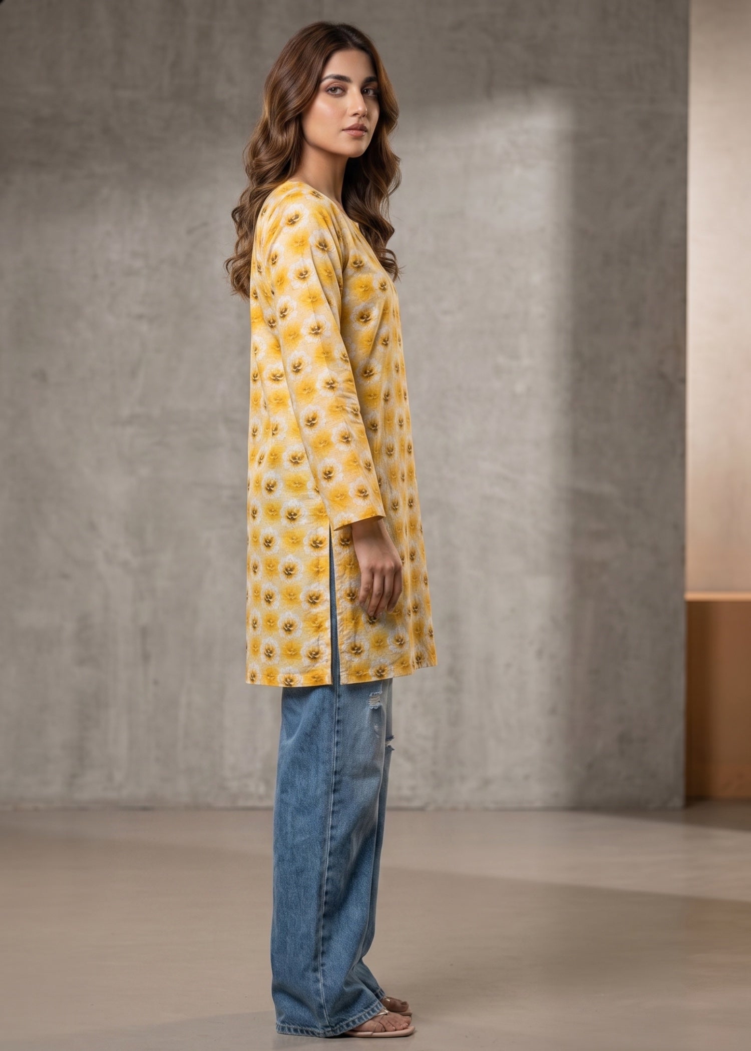 lawn cotton Kurti in Pale yellow