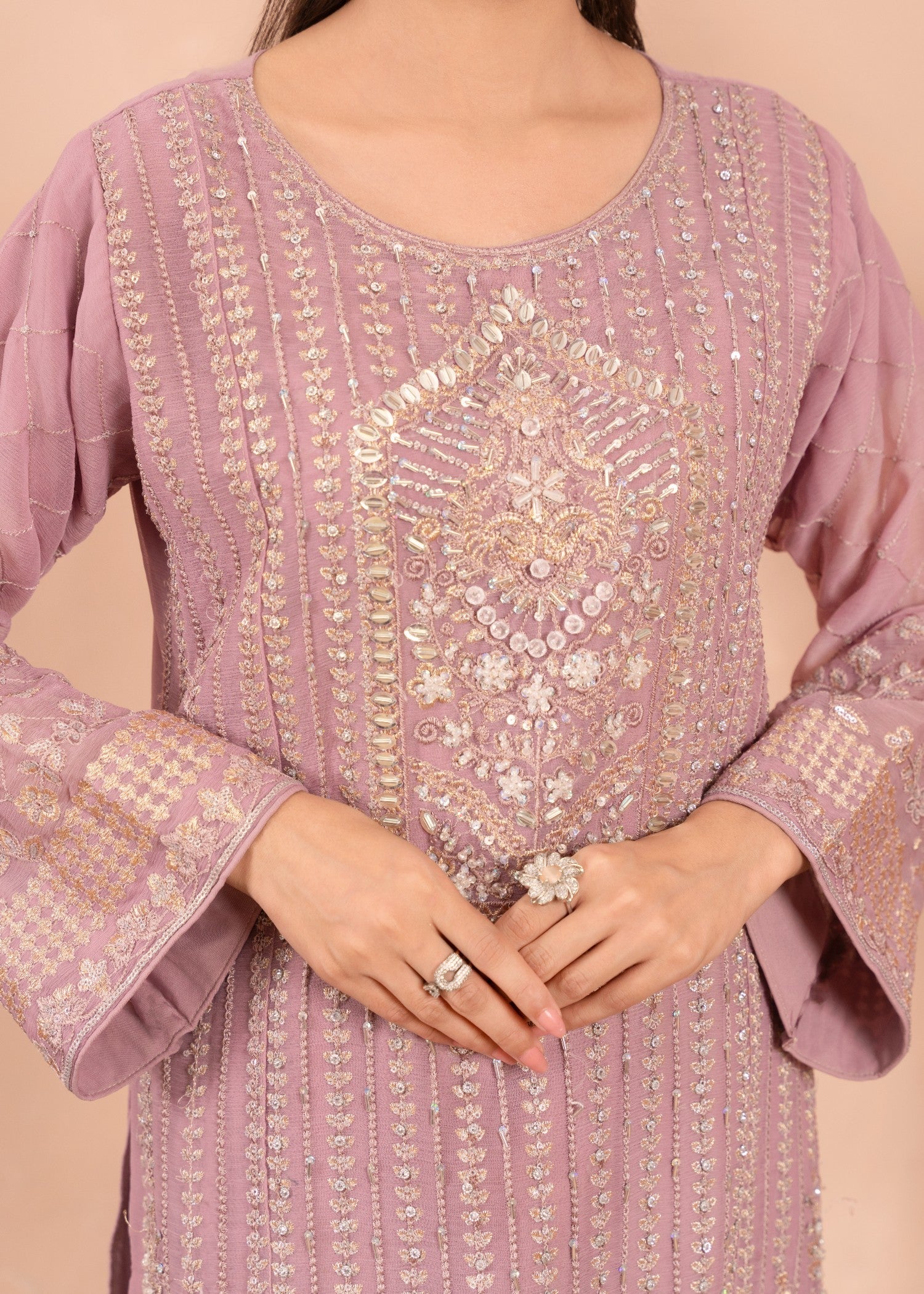 chiffon Kurta Set in Mauve pink