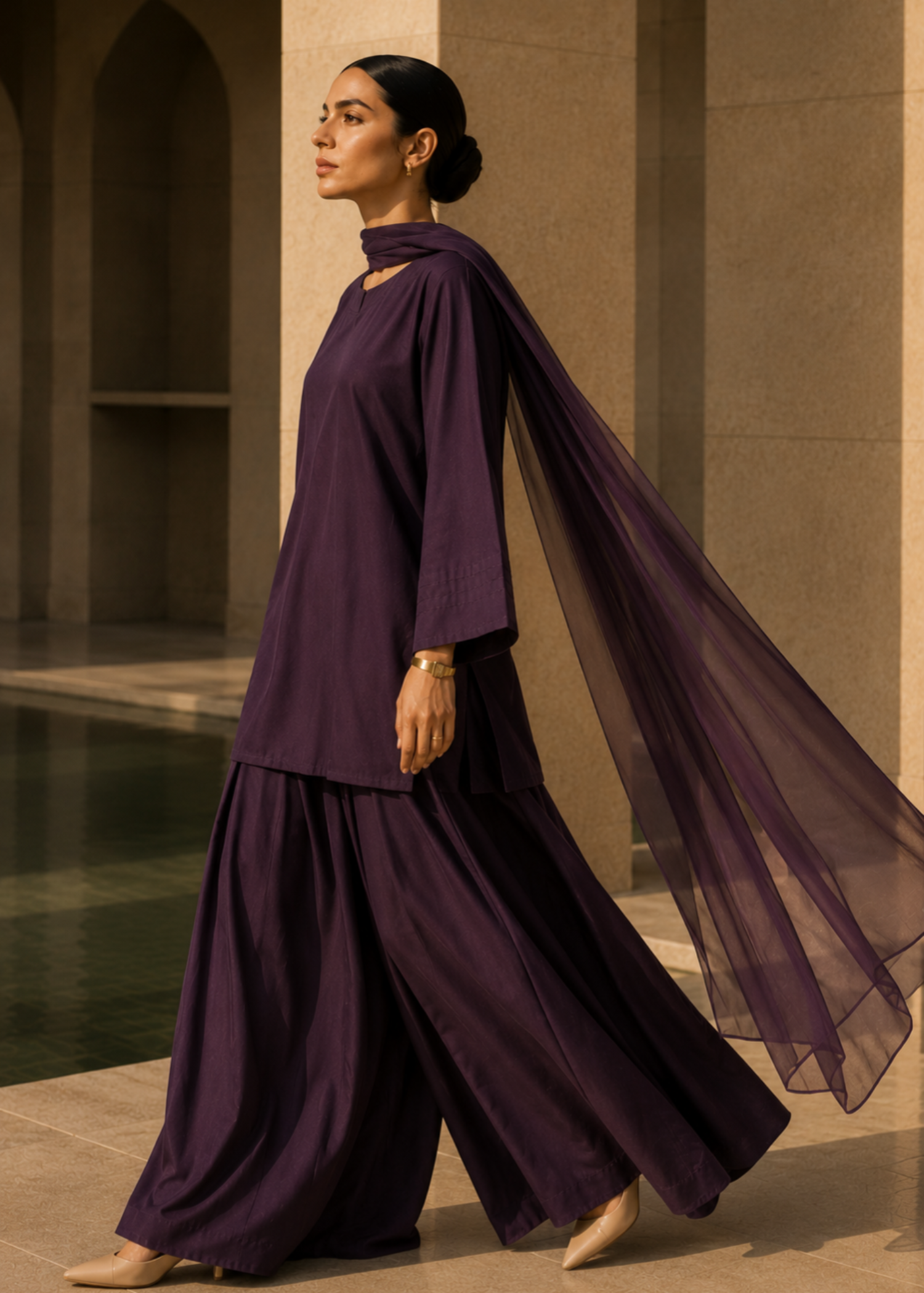pure cotton Kurta Set in Plum
