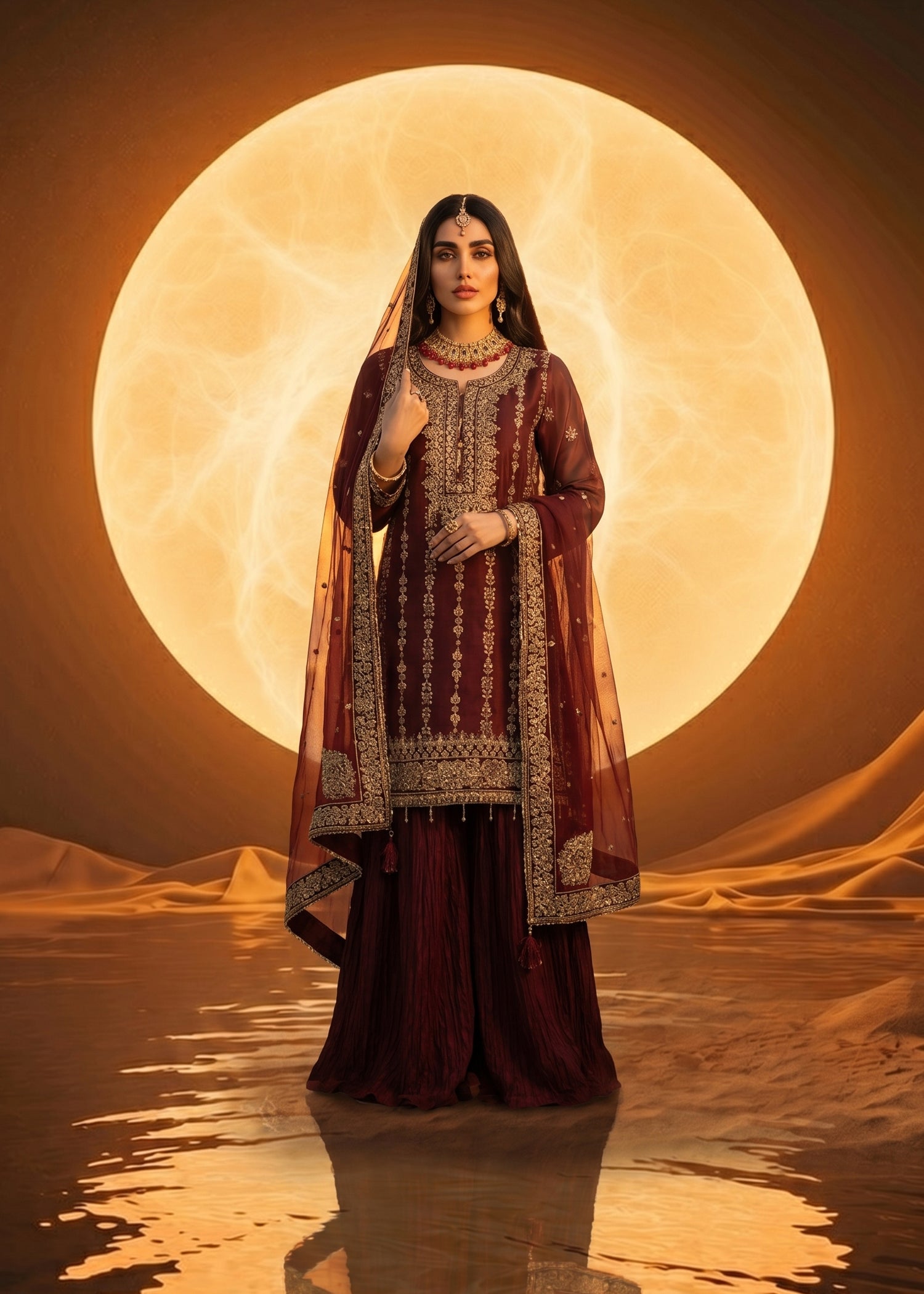 organza Lehenga in Red