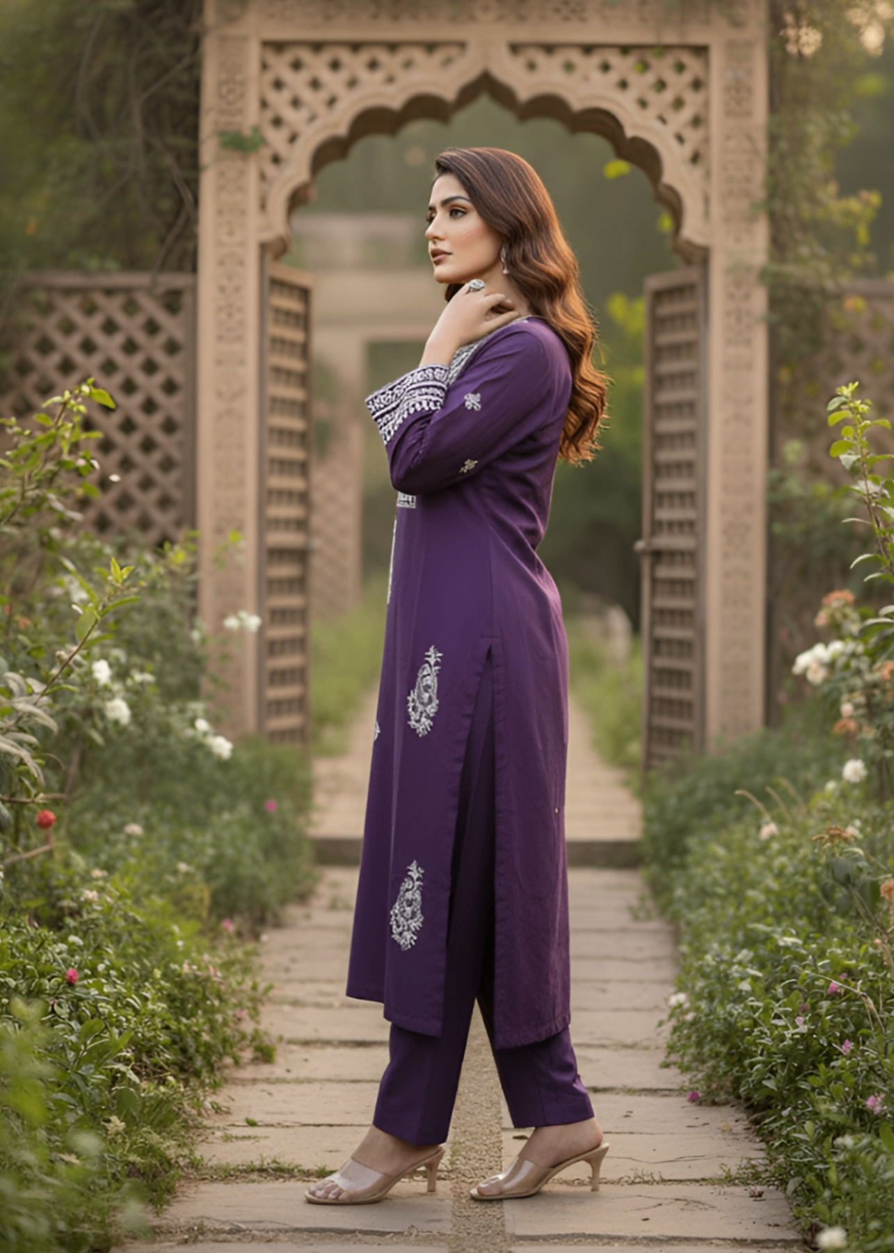 linen Kurta Set in Purple