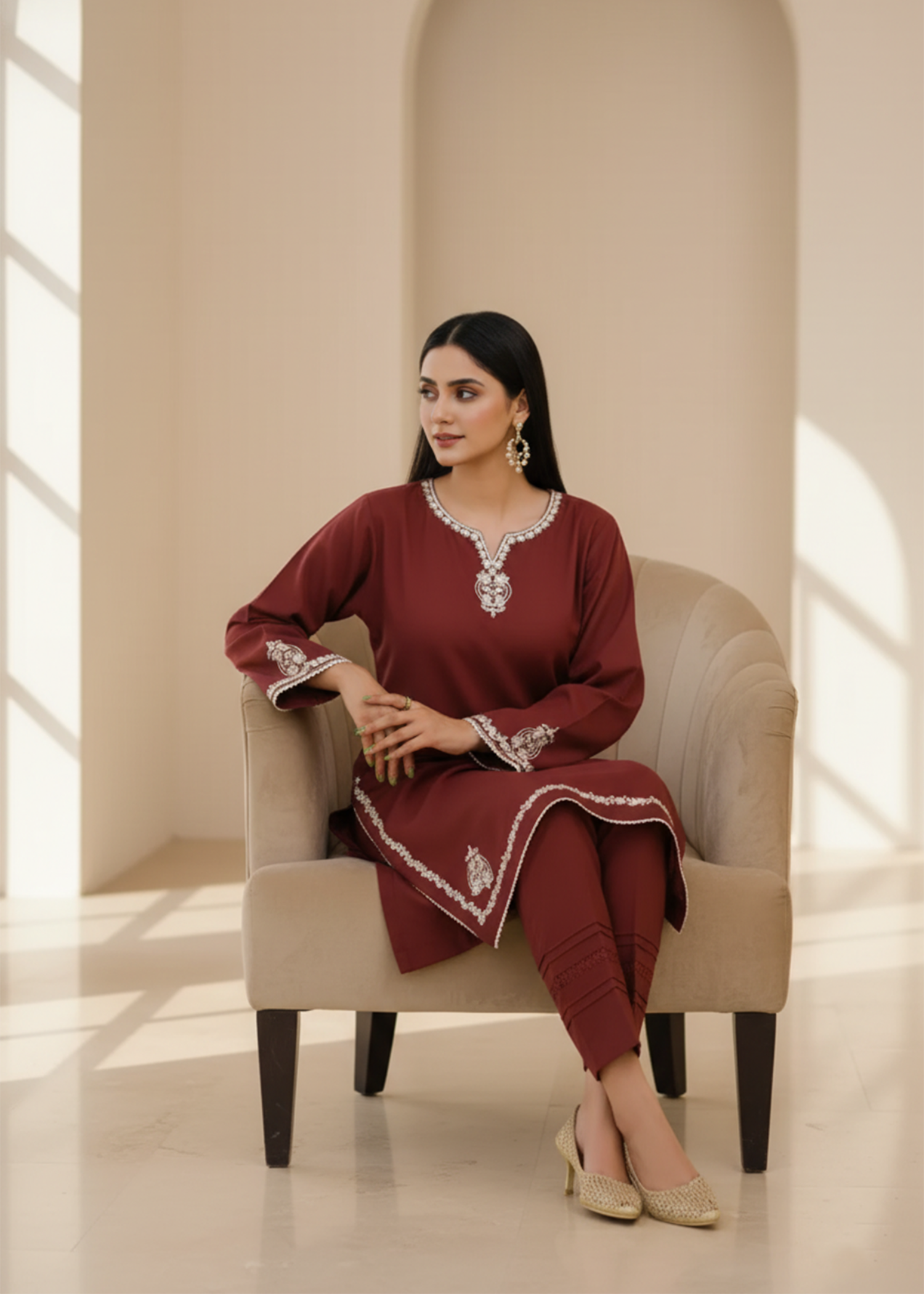 dhanak Kurta Set in Coffee brown
