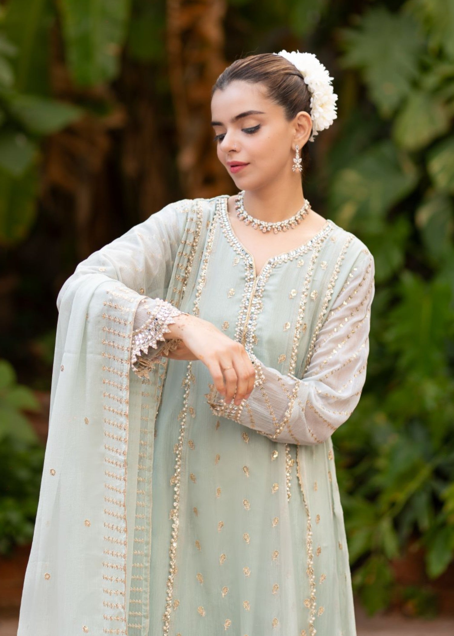 chiffon Pishwas in Powder blue