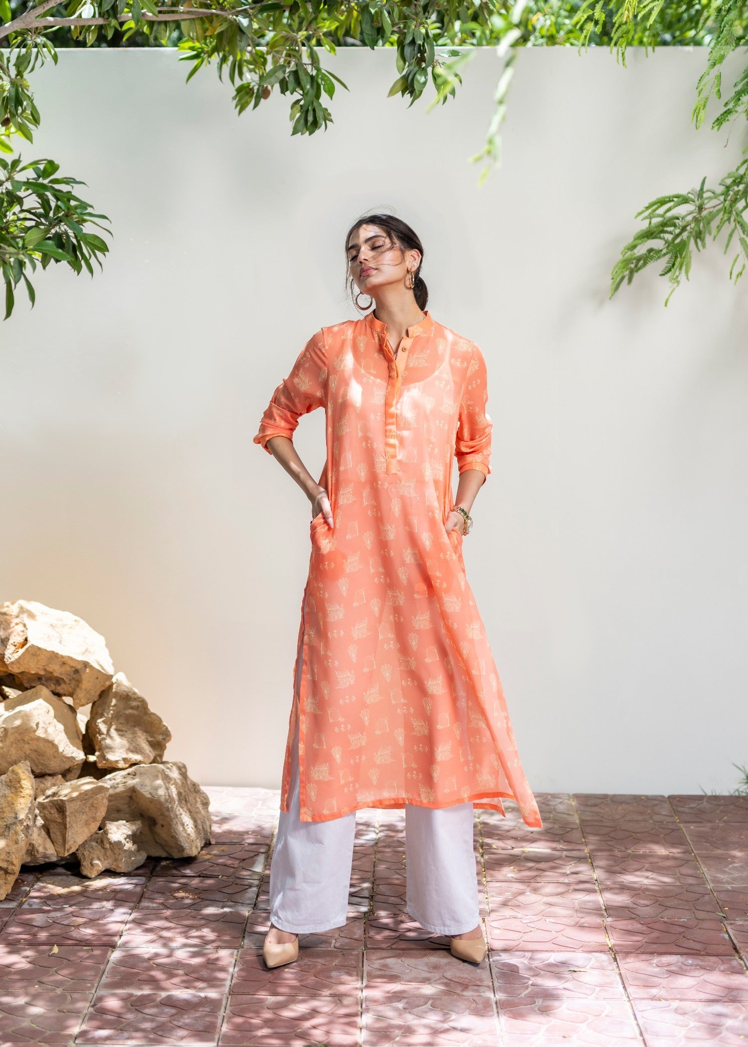 chiffon Kurti in Peach pink