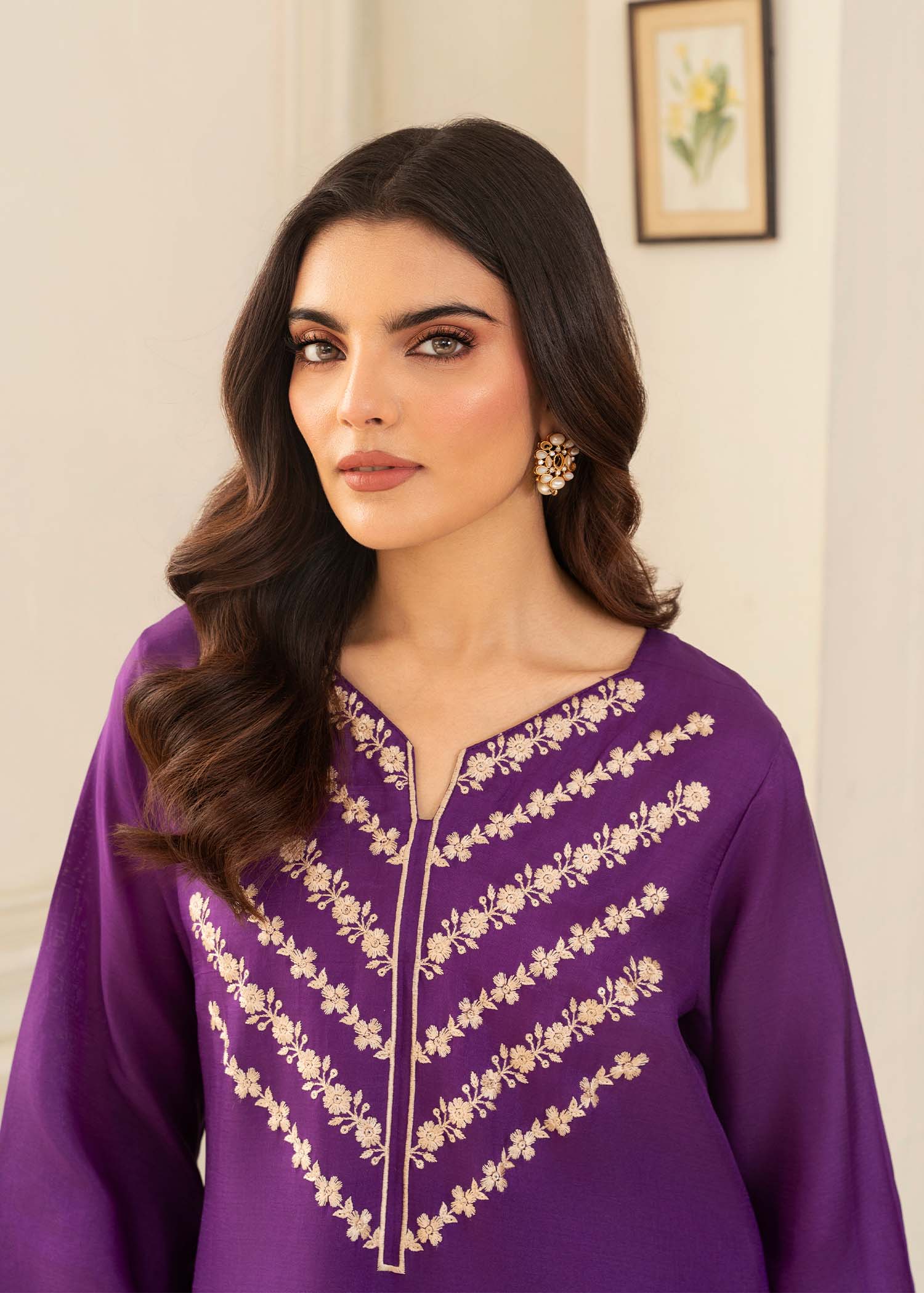 kattan silk Kurta Set in Purple heart