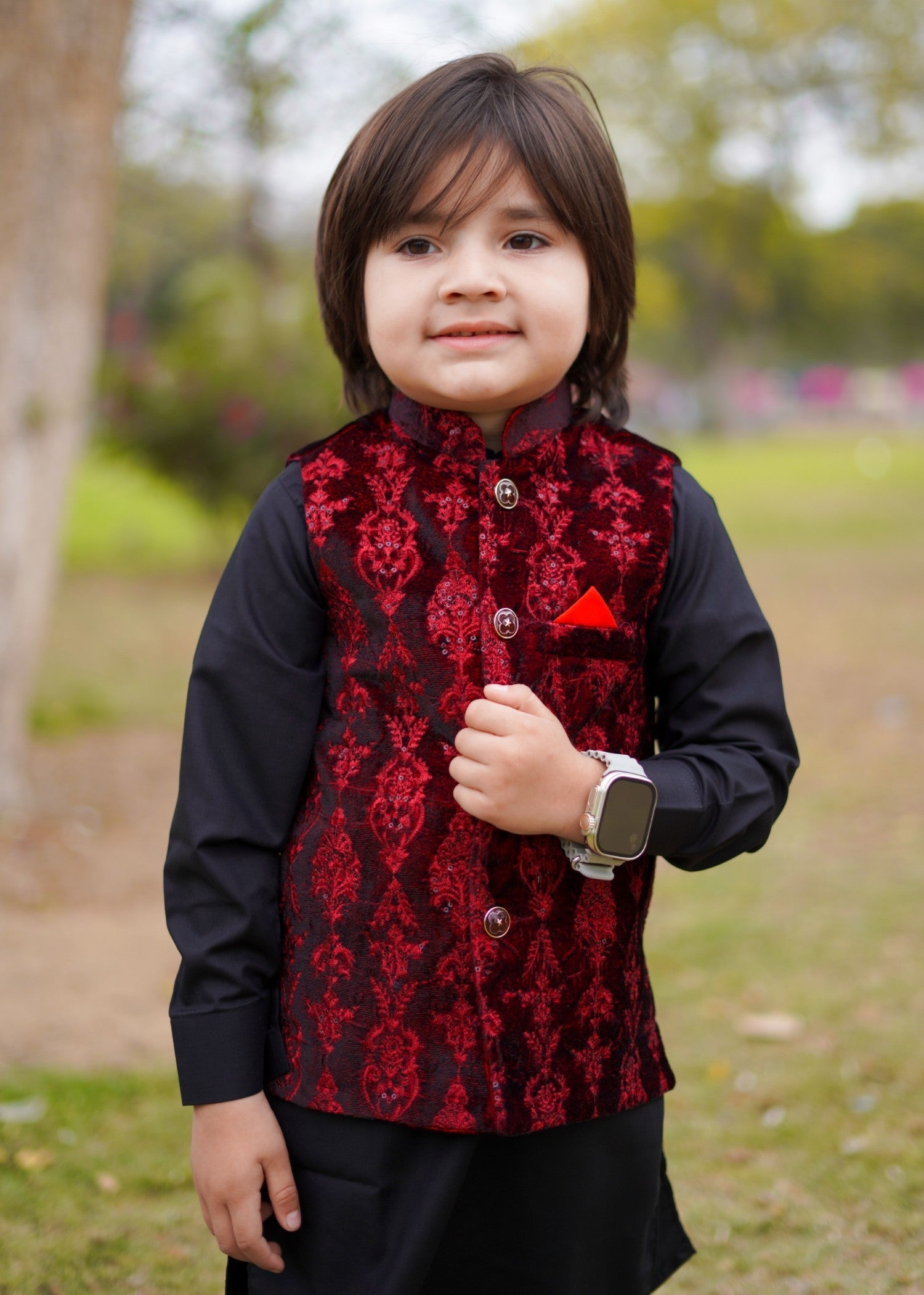 velvet Waistcoat in Red