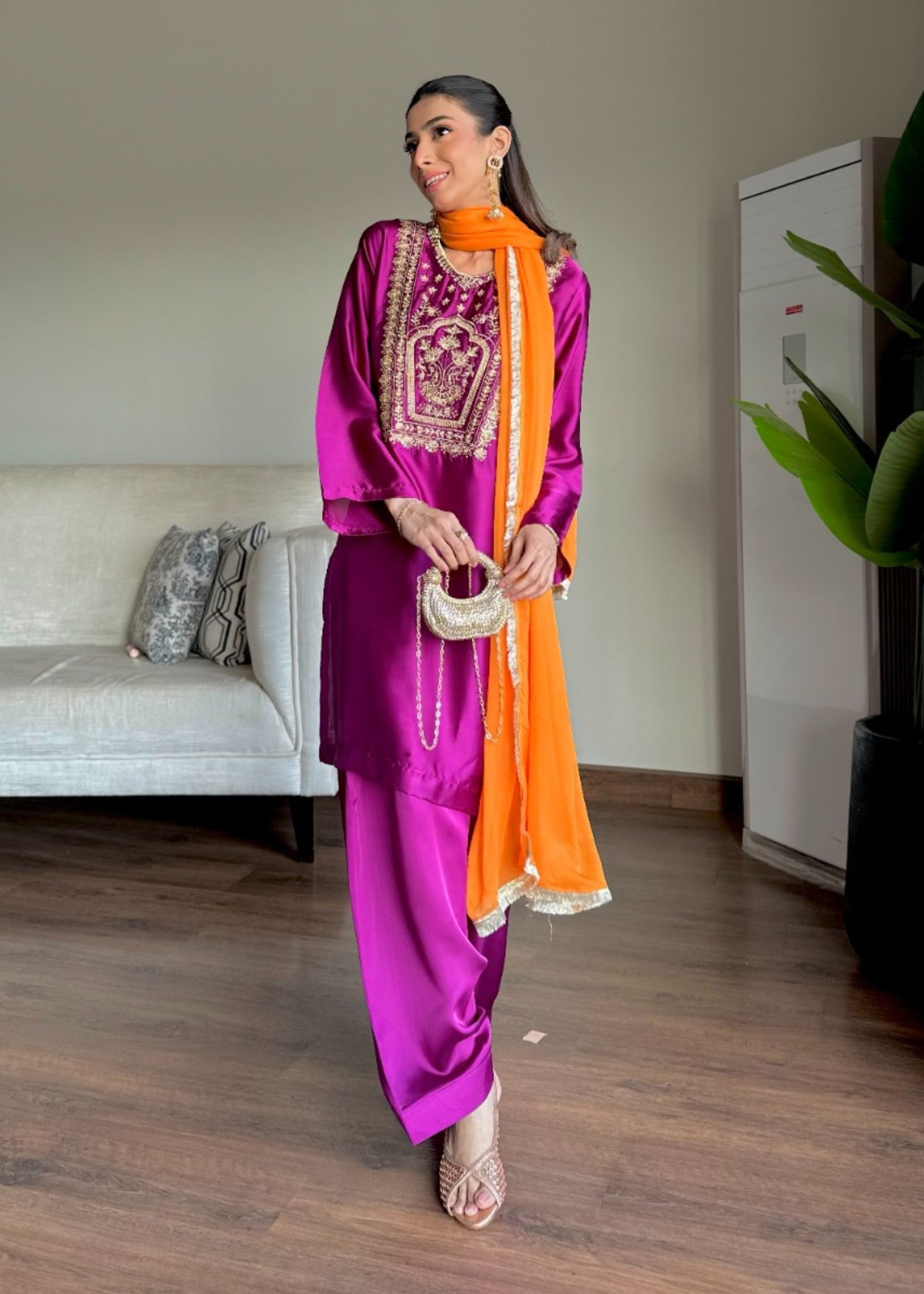 silk Kurta Set in Purple