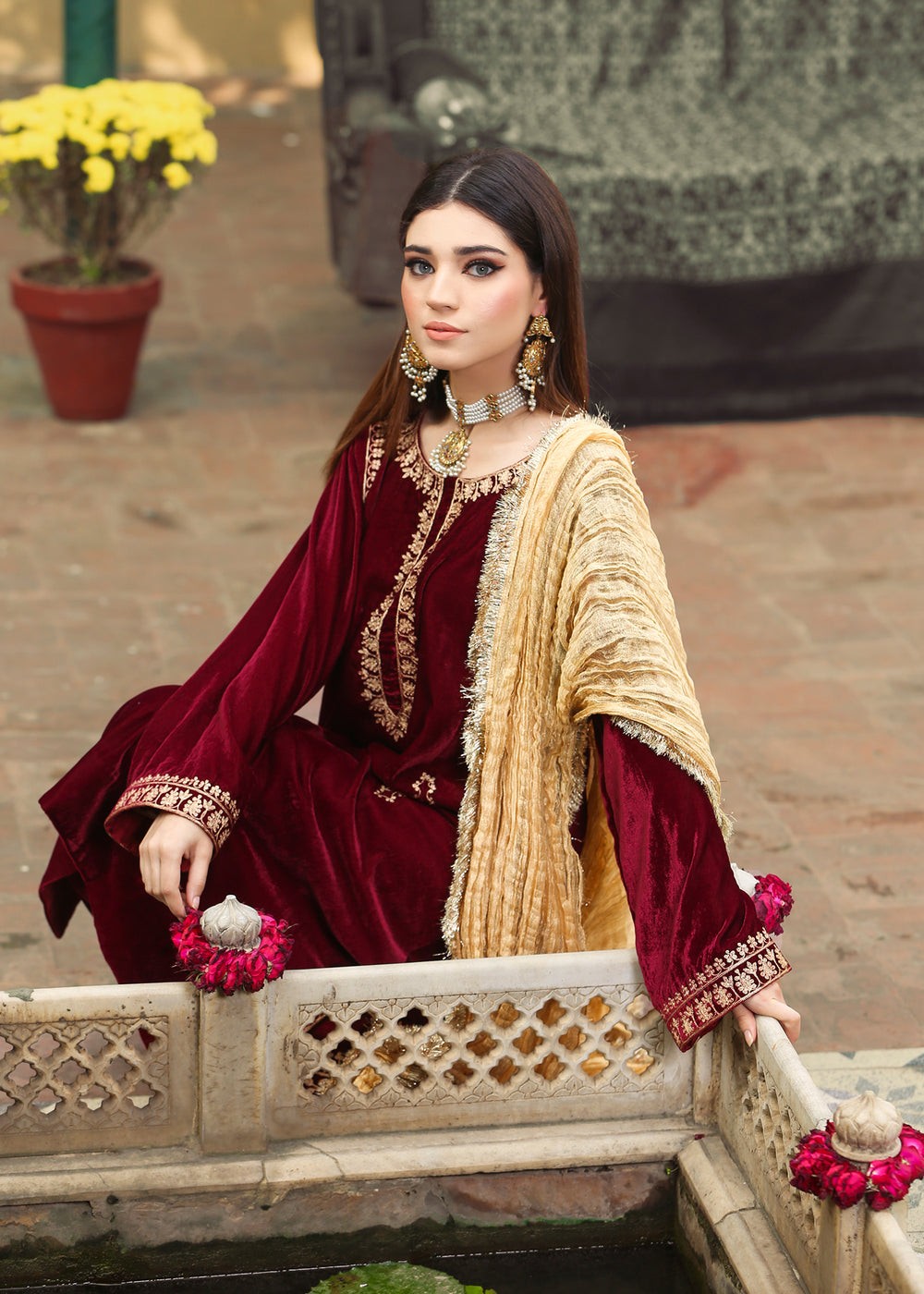 velvet Kurti in Maroon