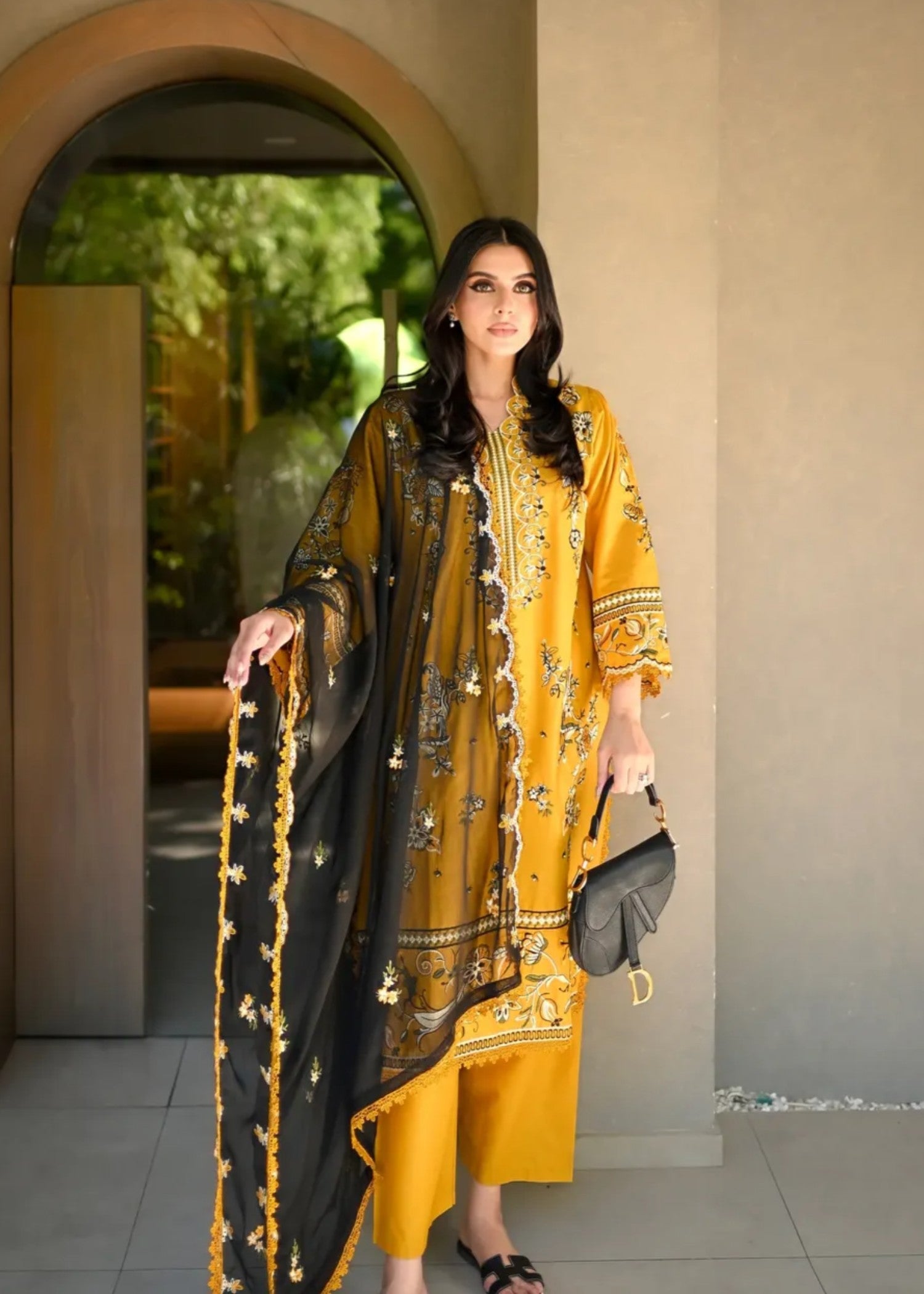 lawn cotton Kurta Set in Sunflower