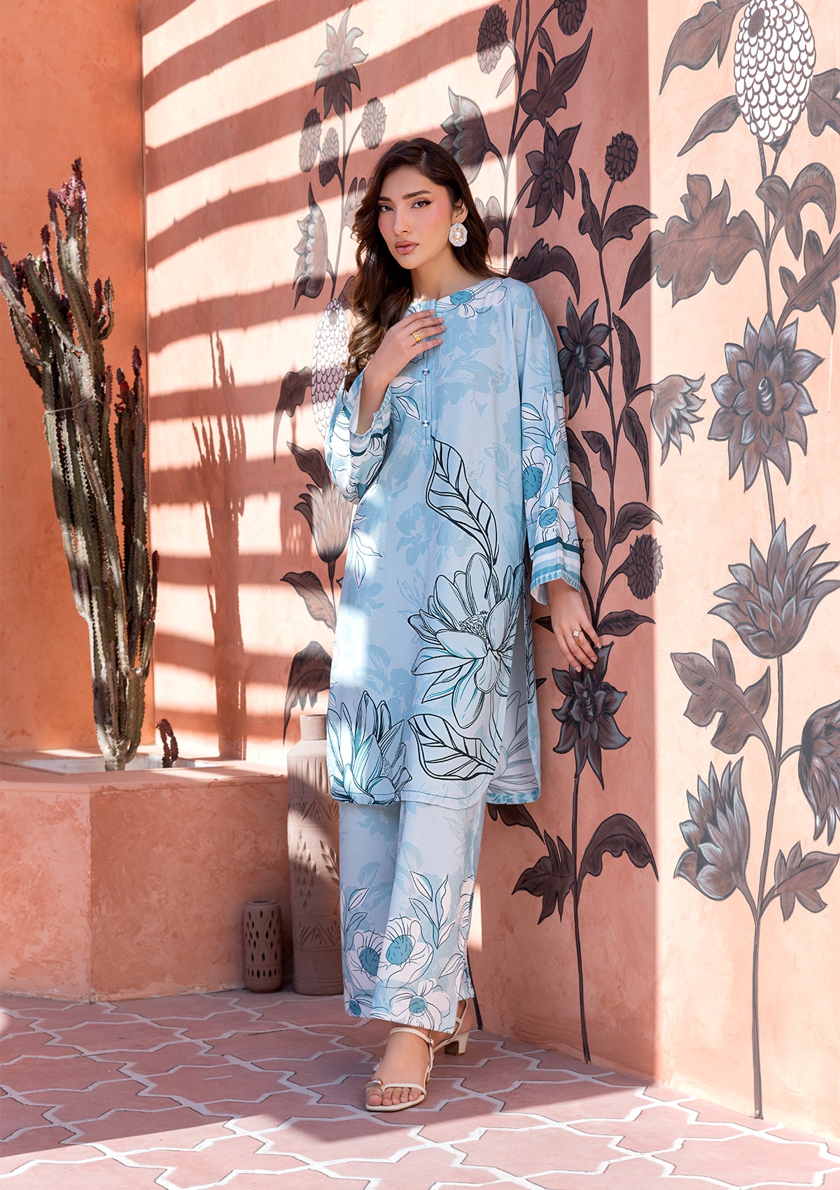 lawn Kurta Set in Sky