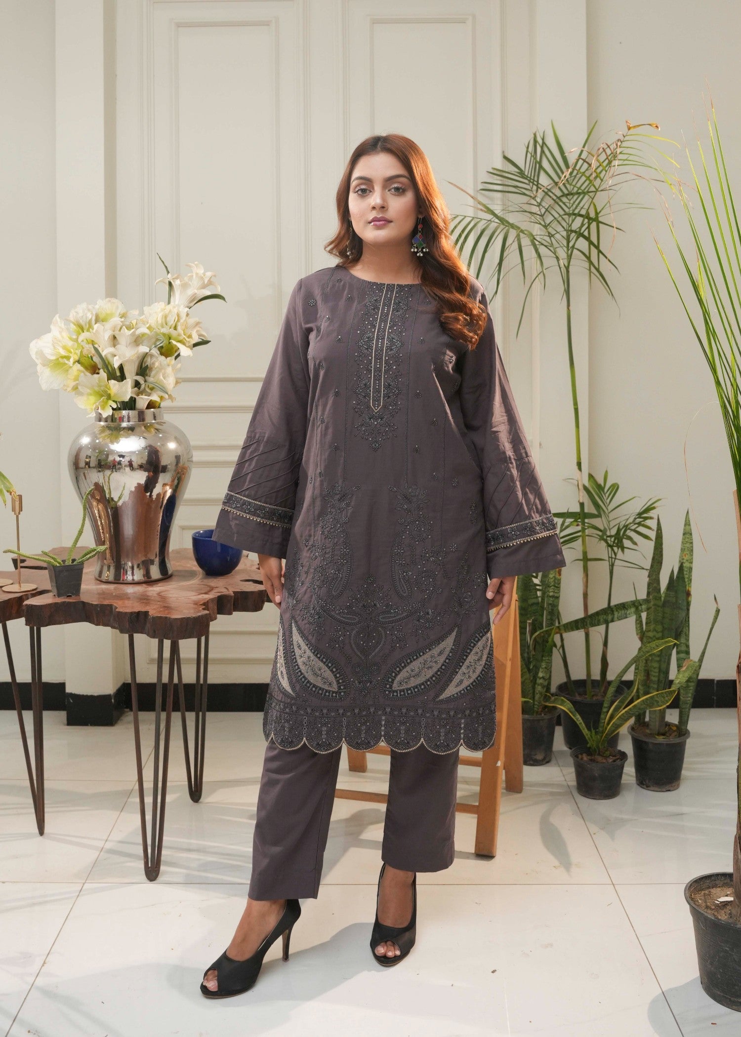 cotton Kurta Set in Dim grey
