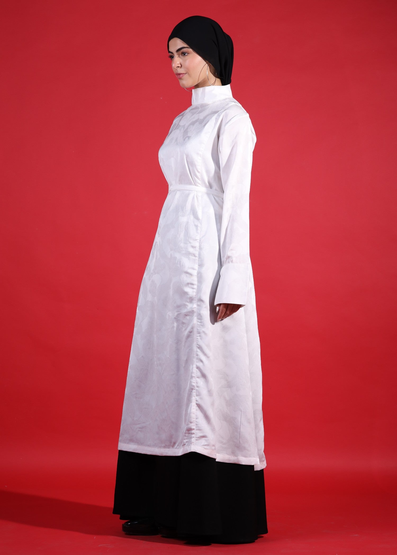 silk jamawar Skirt in Black, white