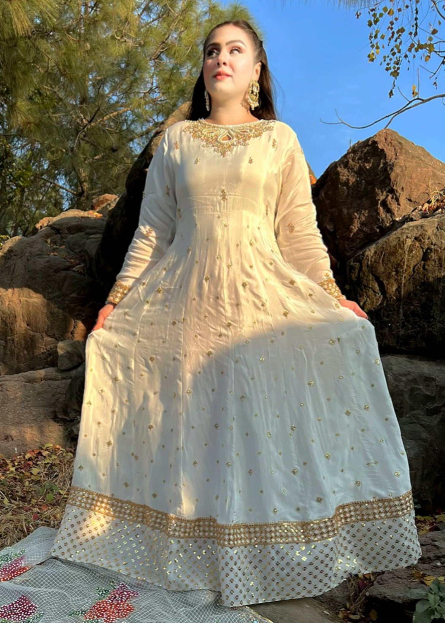 tussar silk Maxi in White