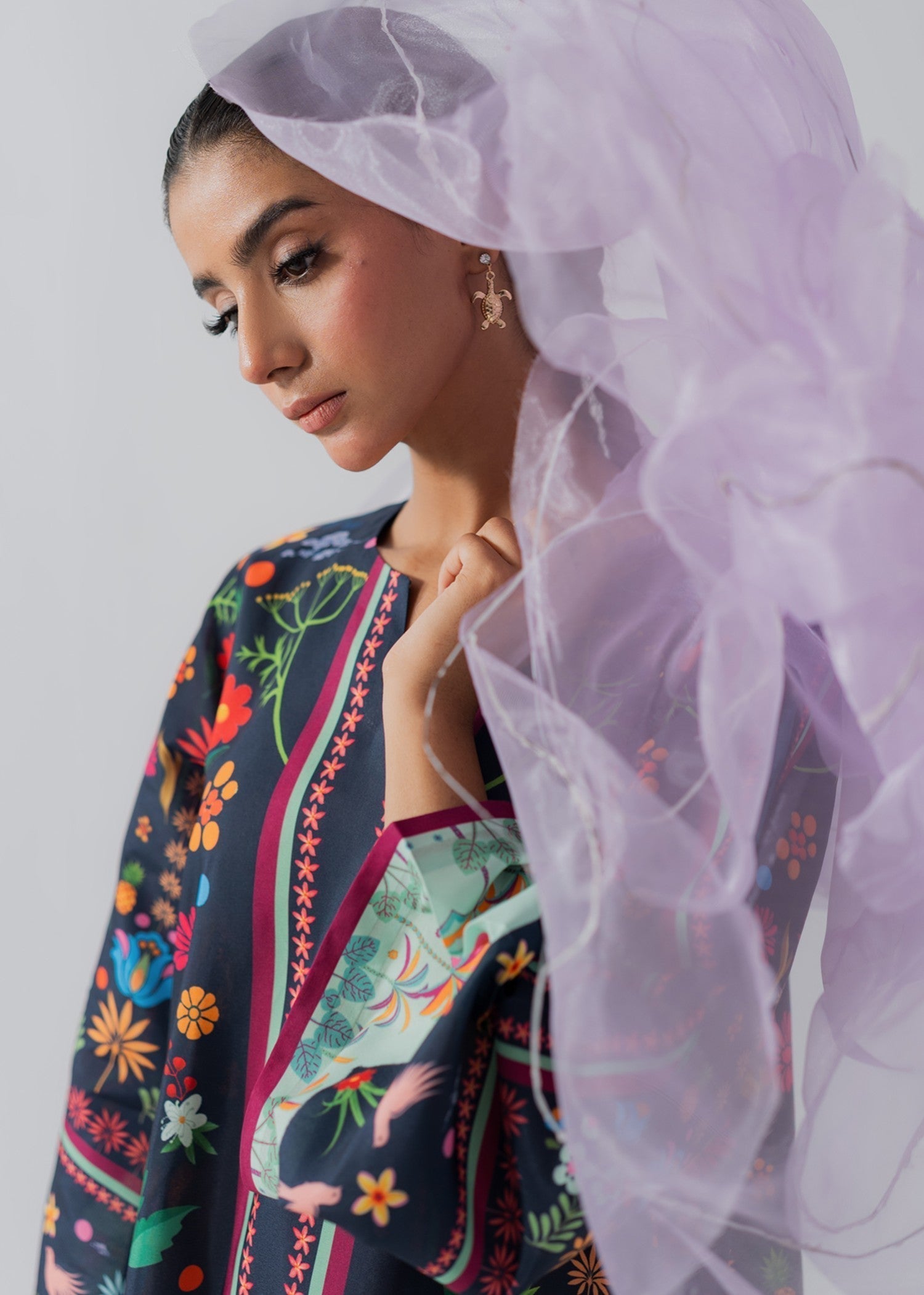poly lawn Kaftan in Navy blue