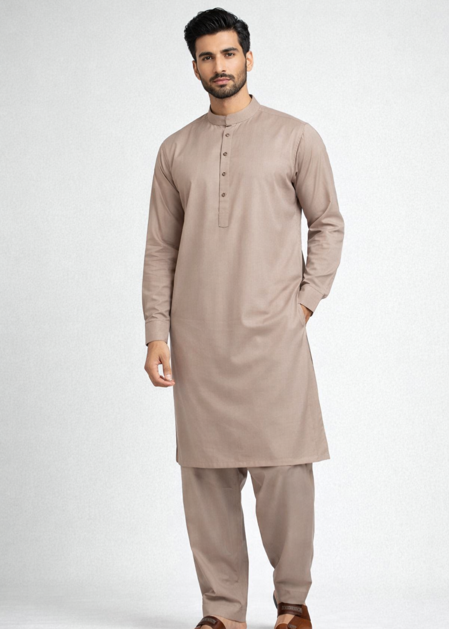 wash & wear Kurta Set in Khaki brown