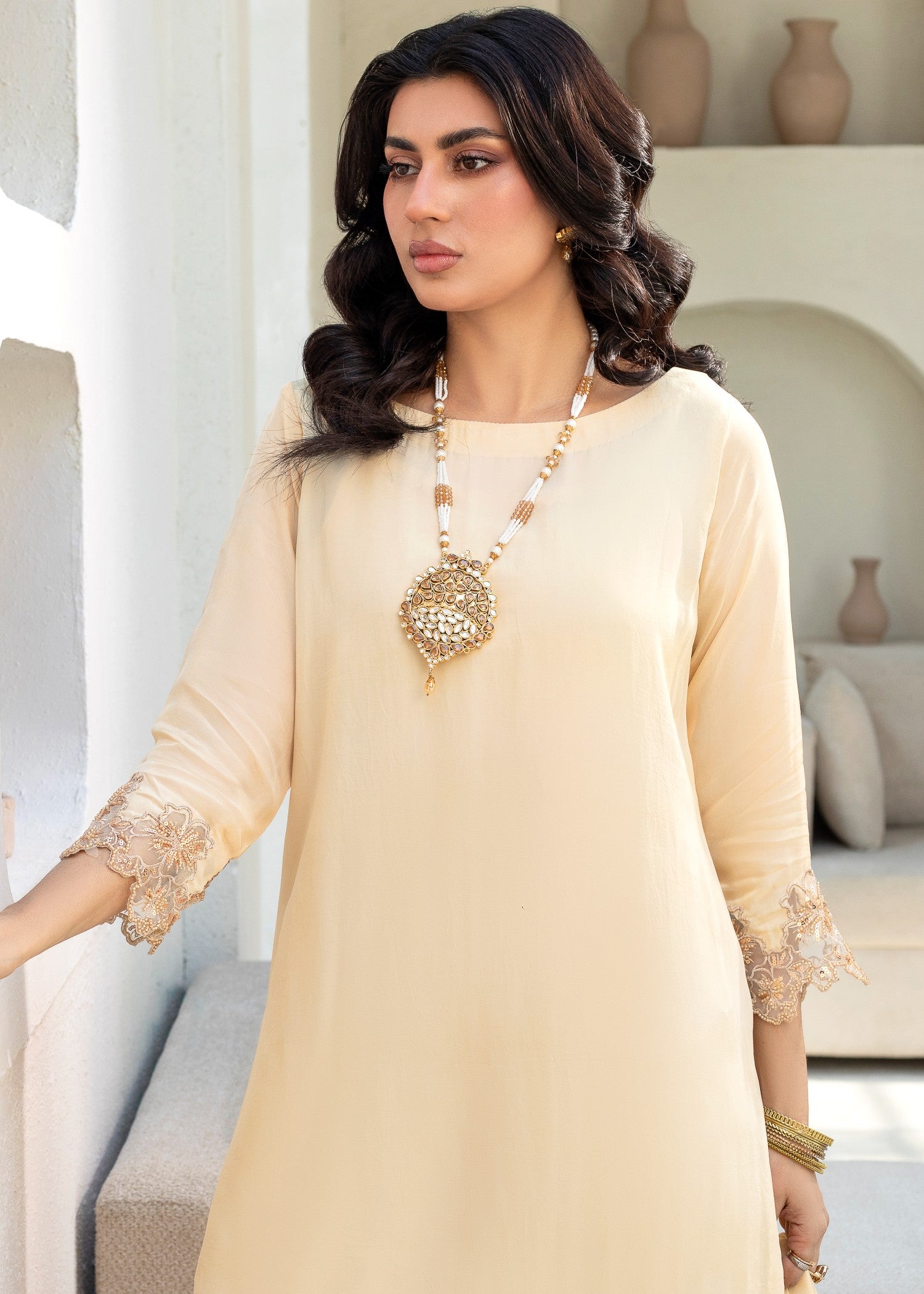 silk Lehenga in Cream