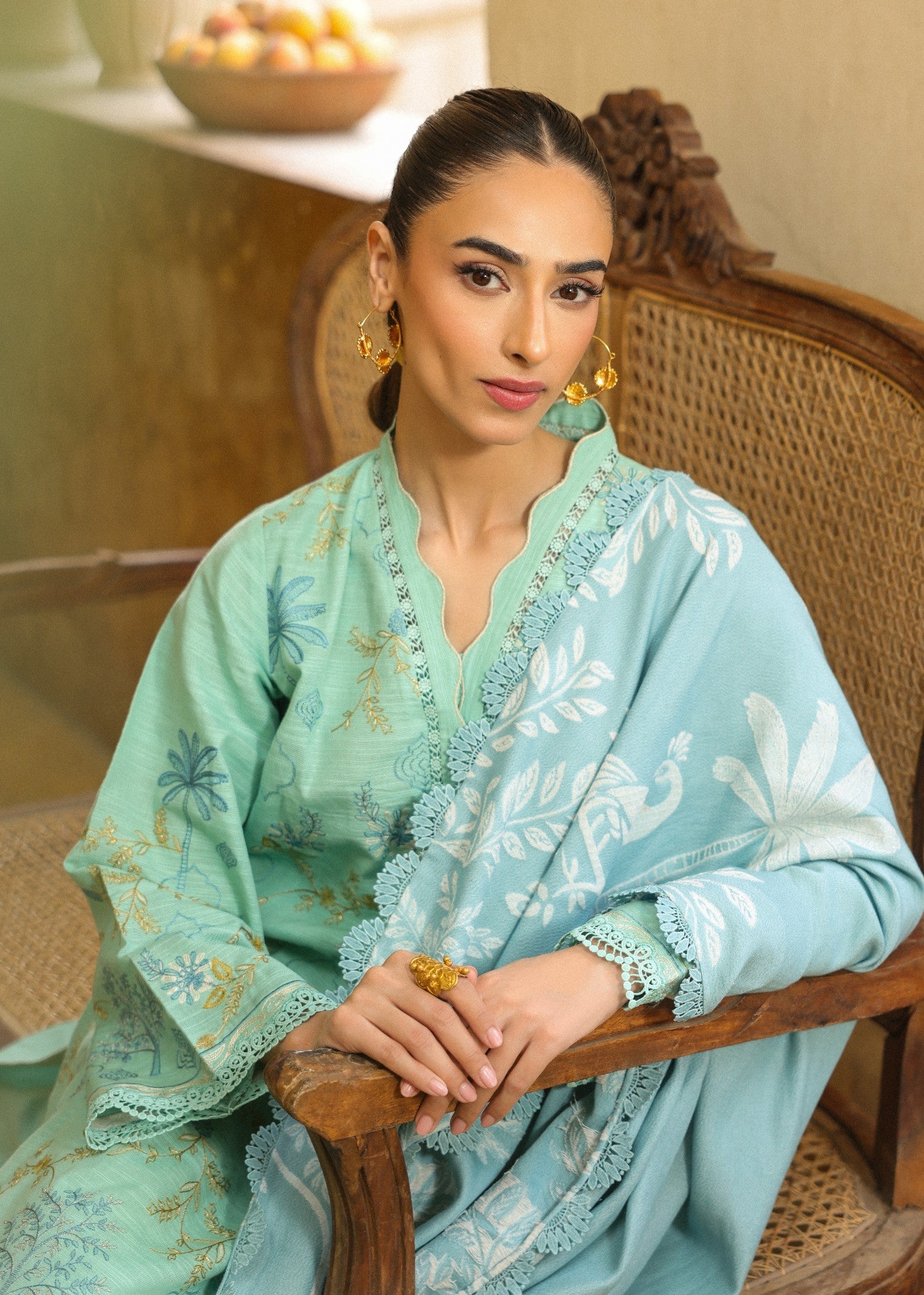 khaddar Unstitched in Aquamarine