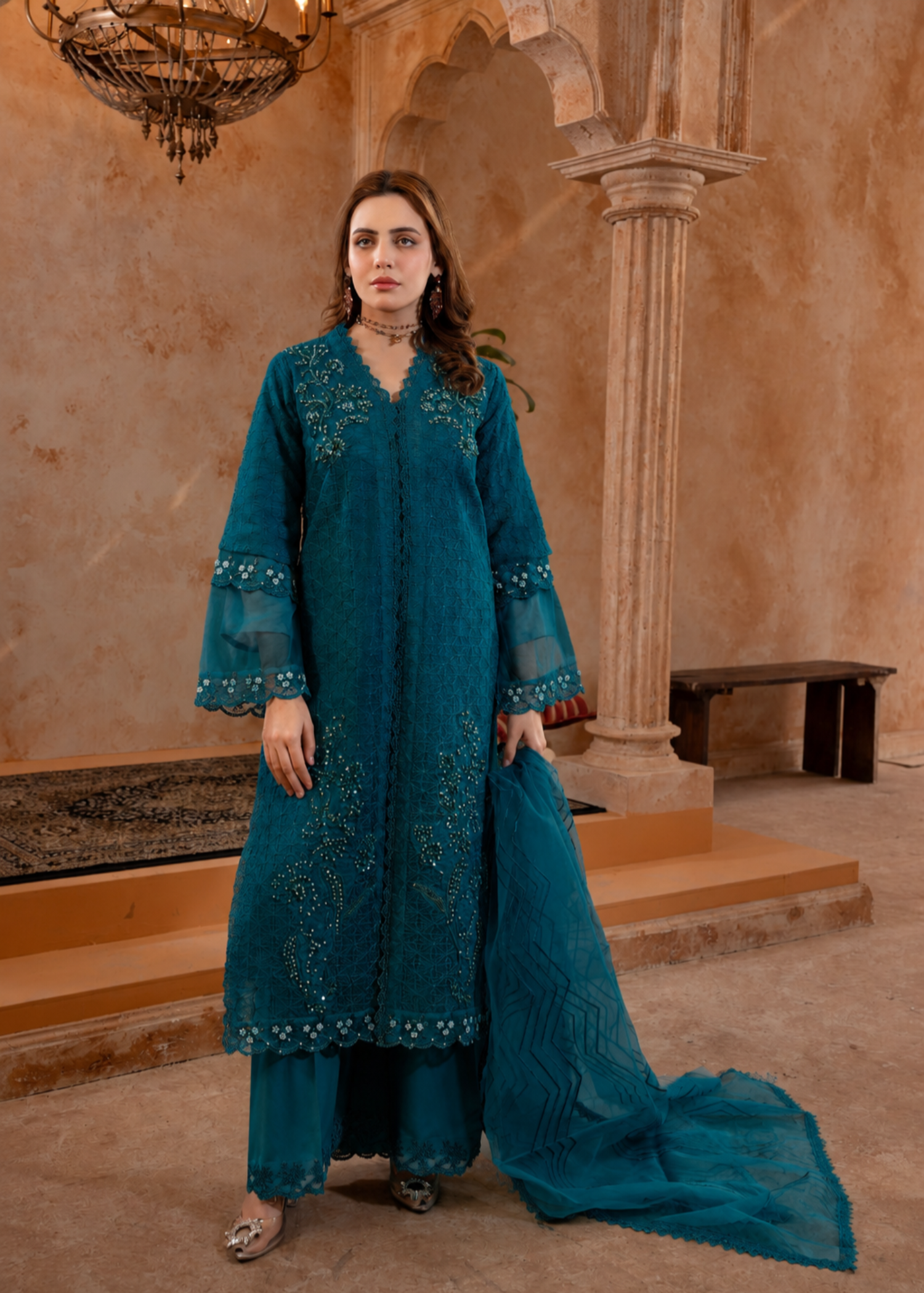 organza Gown in Bondi blue