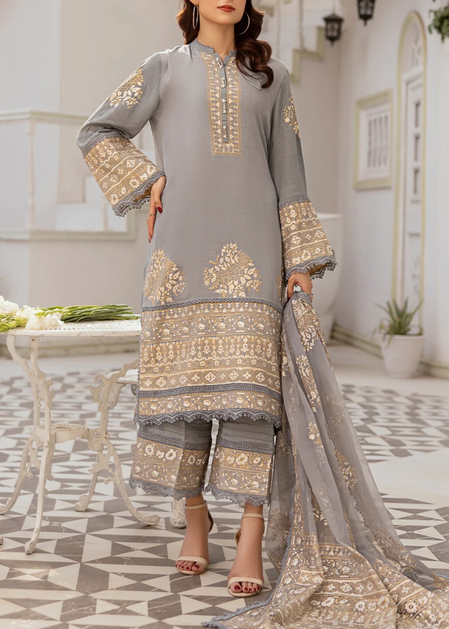 raw silk Unstitched in Warm grey