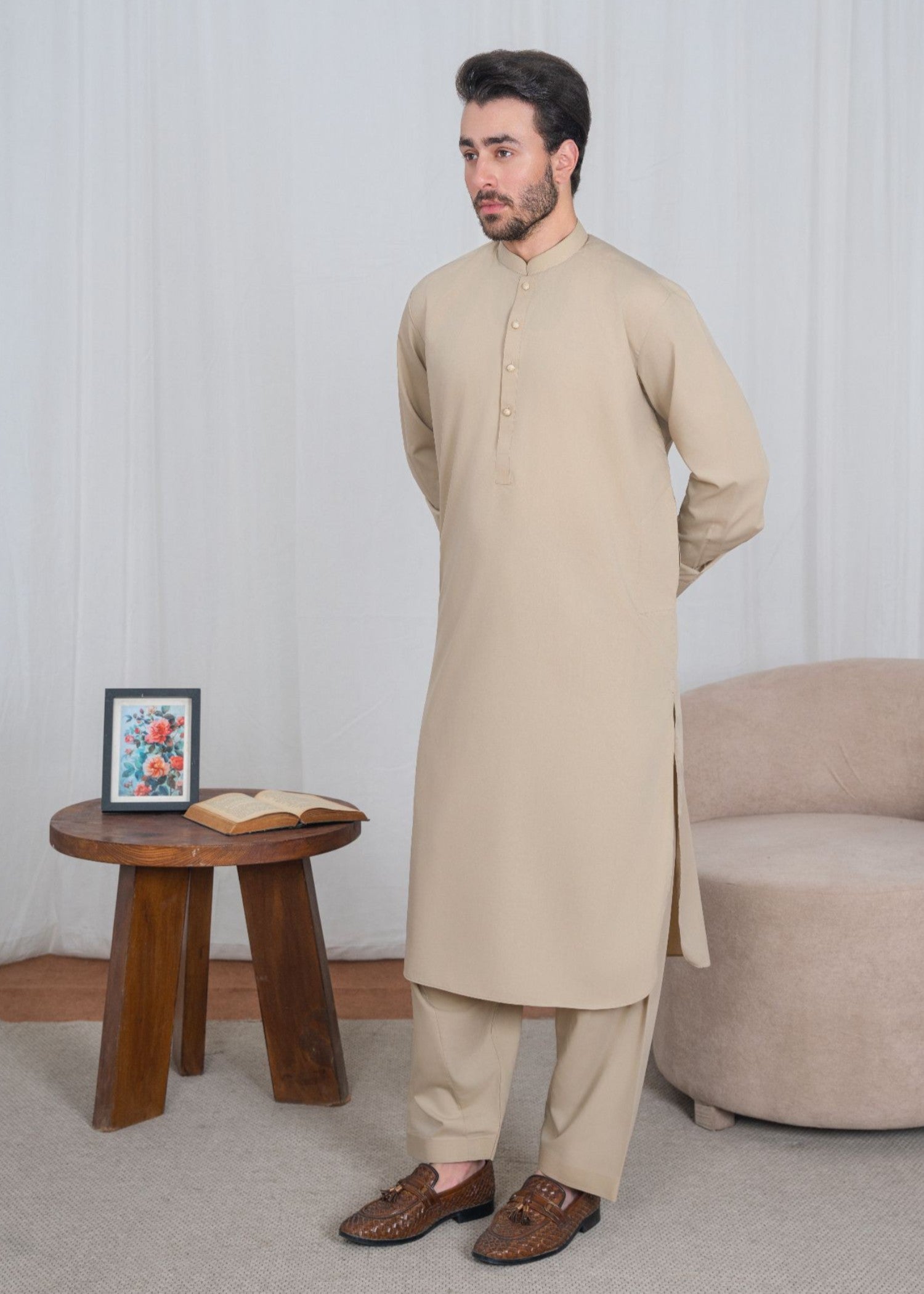 cotton Shalwar Kameez in Tan brown