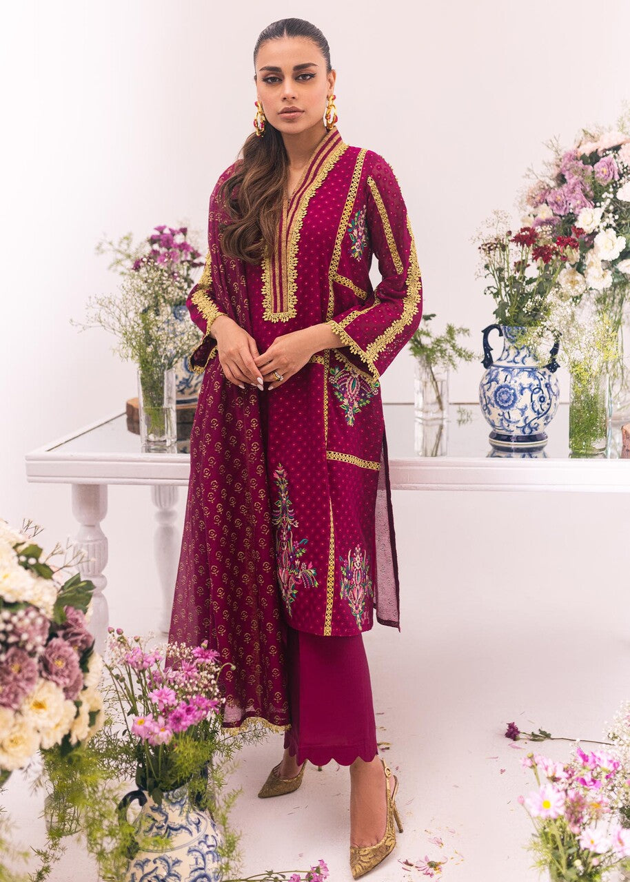 khaddi net Kurta Set in Magenta