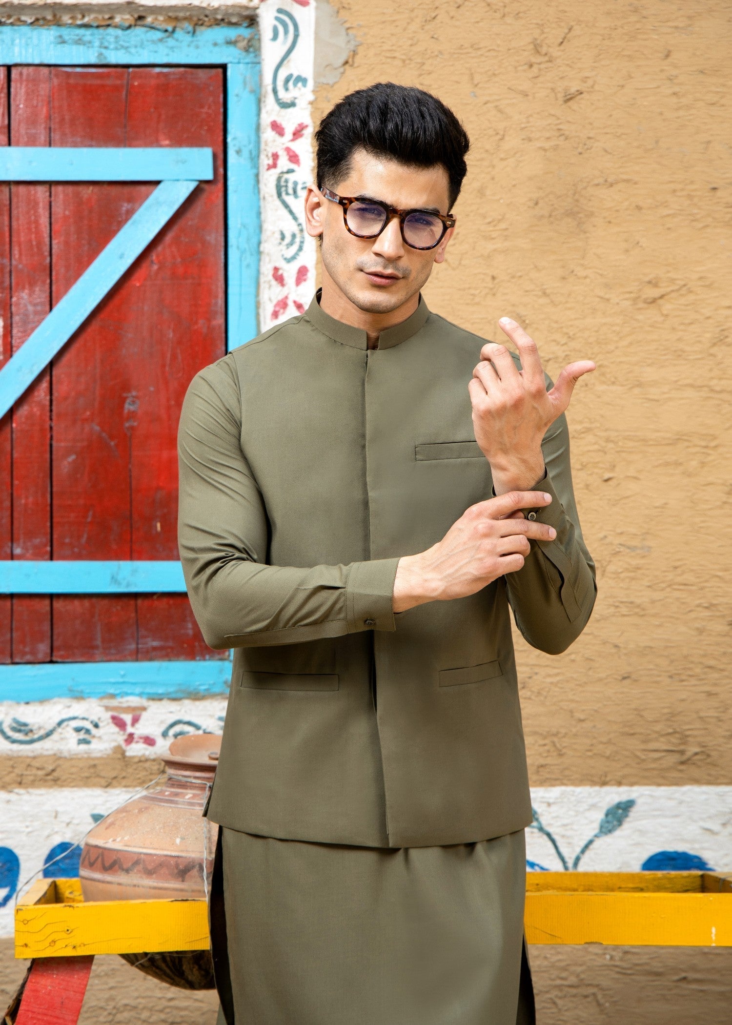 wash & wear Waistcoat in Army green