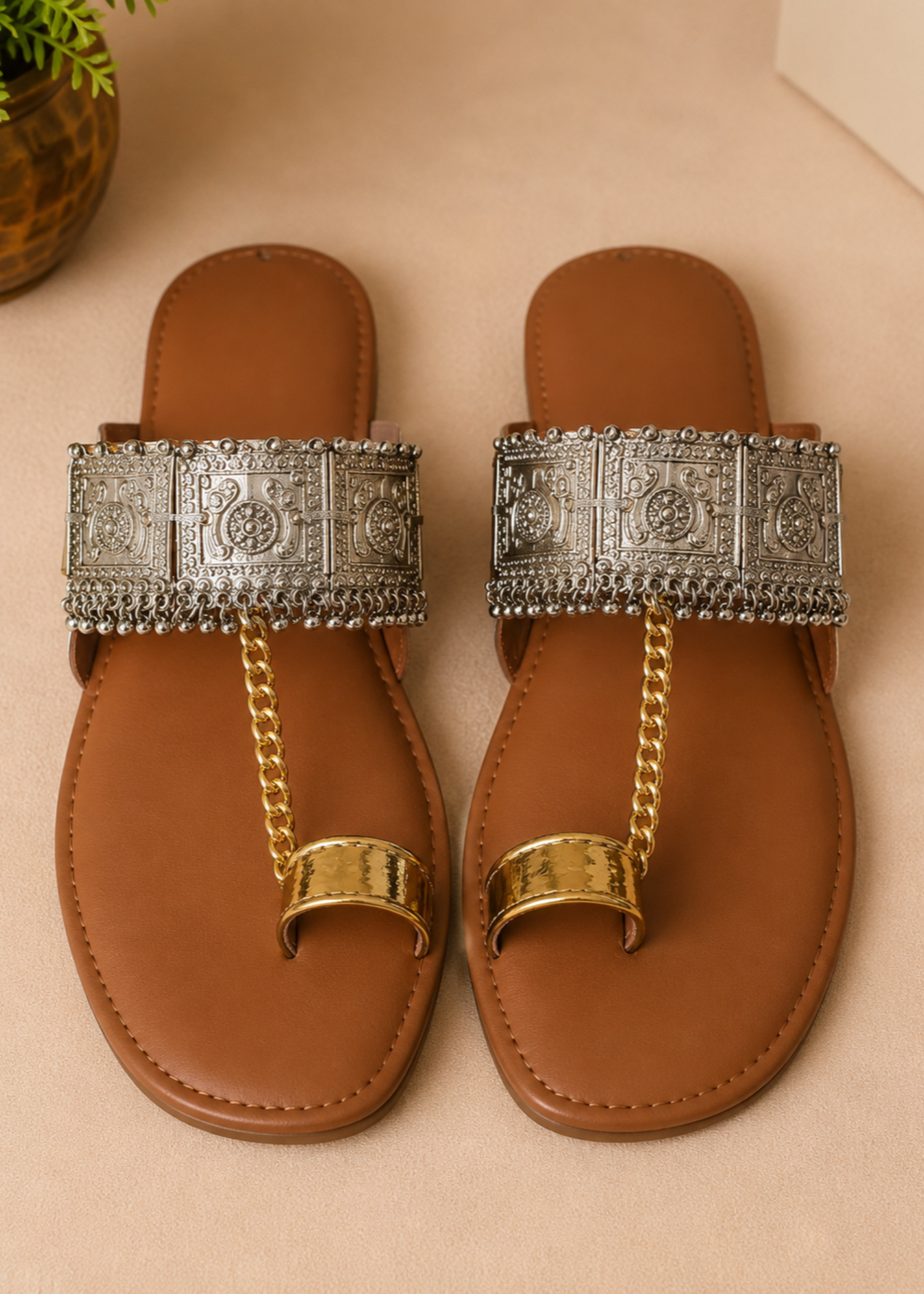 Kolapuri in Gold, bronze orange by - High Quality Women Kolapuri TAS1750