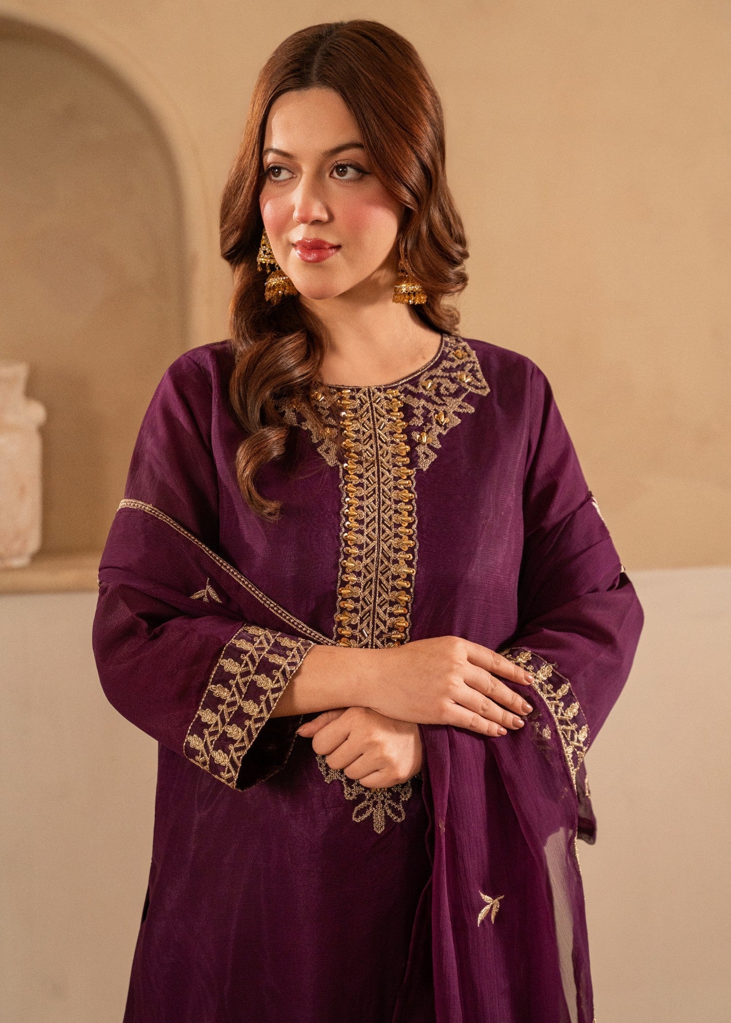 chiffon Kurta Set in Purple