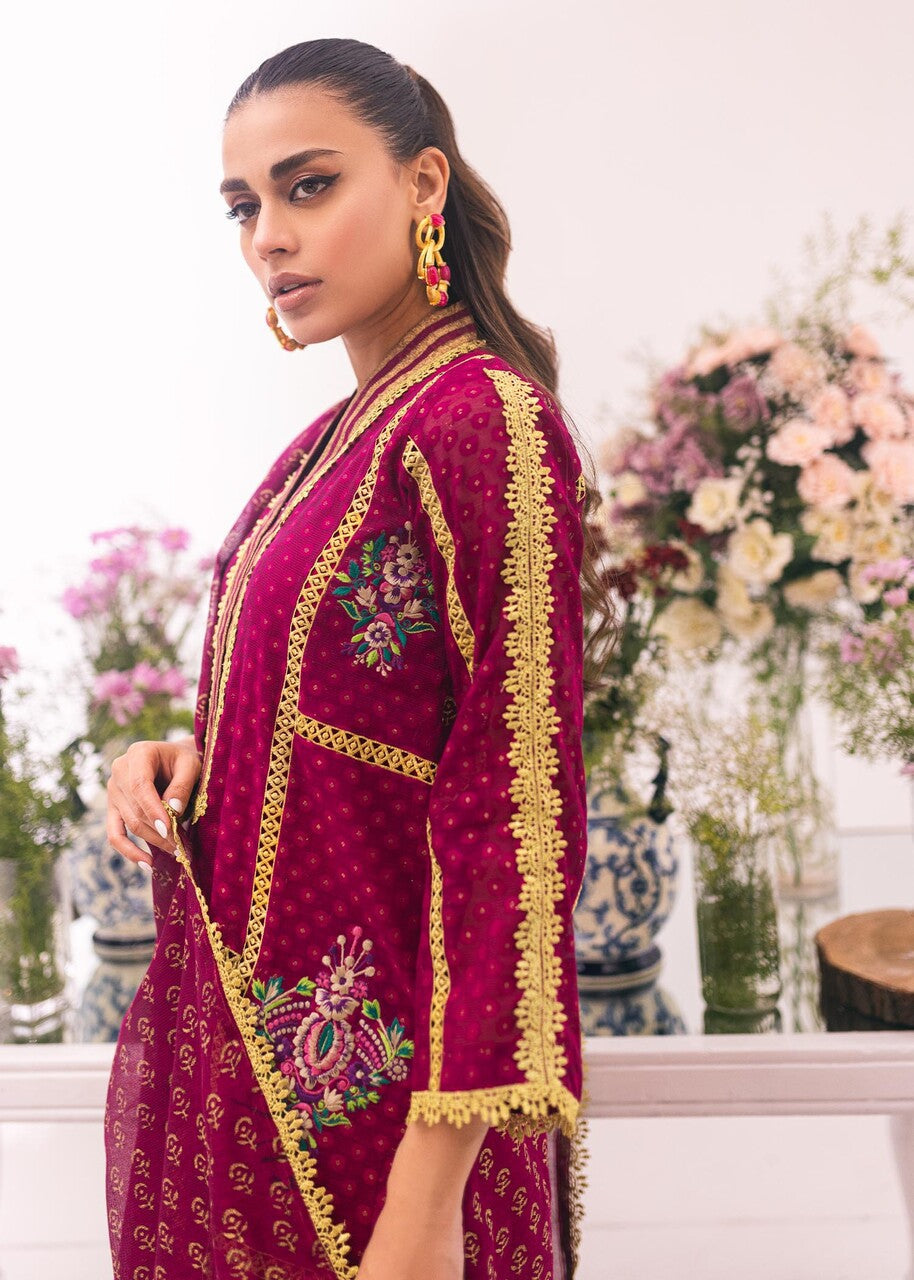 khaddi net Kurta Set in Magenta