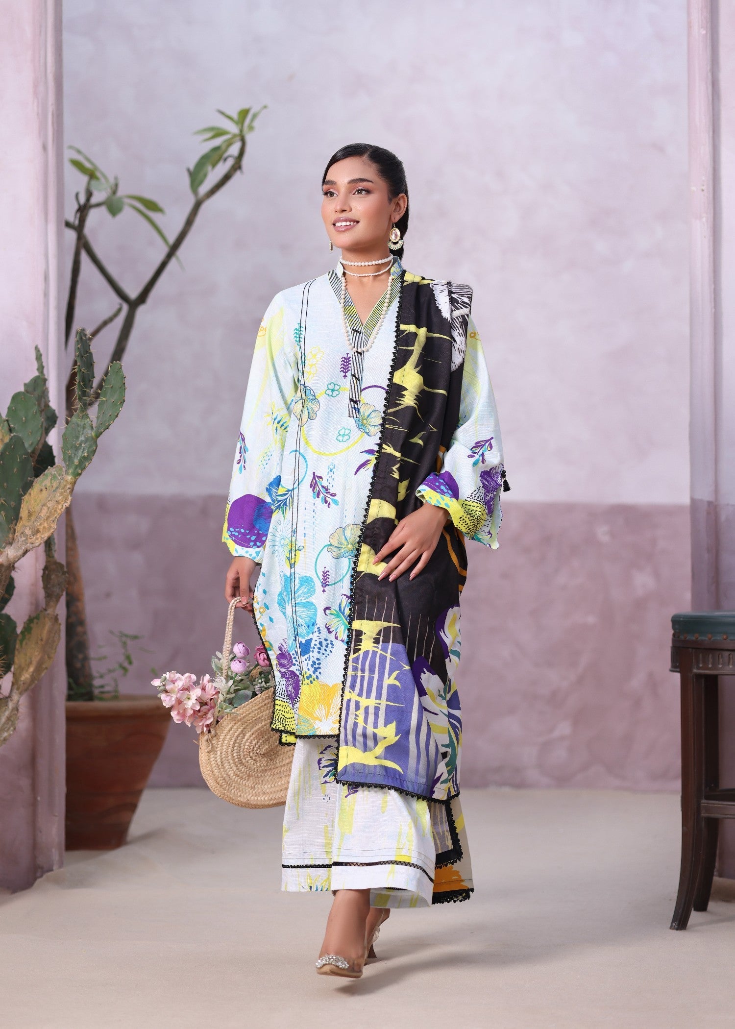 khaddar Kurta Set in Baby blue