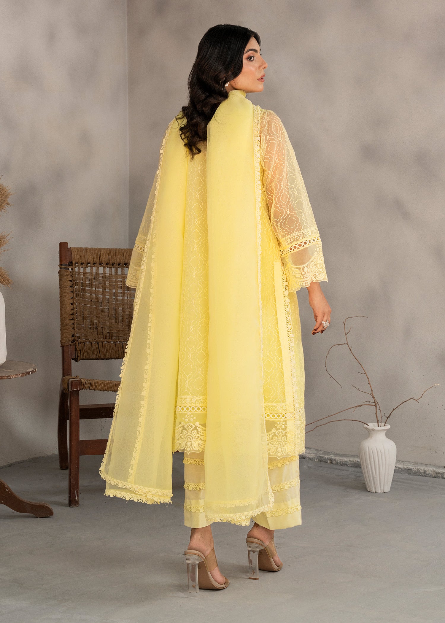 organza Kurta Set in Yellow