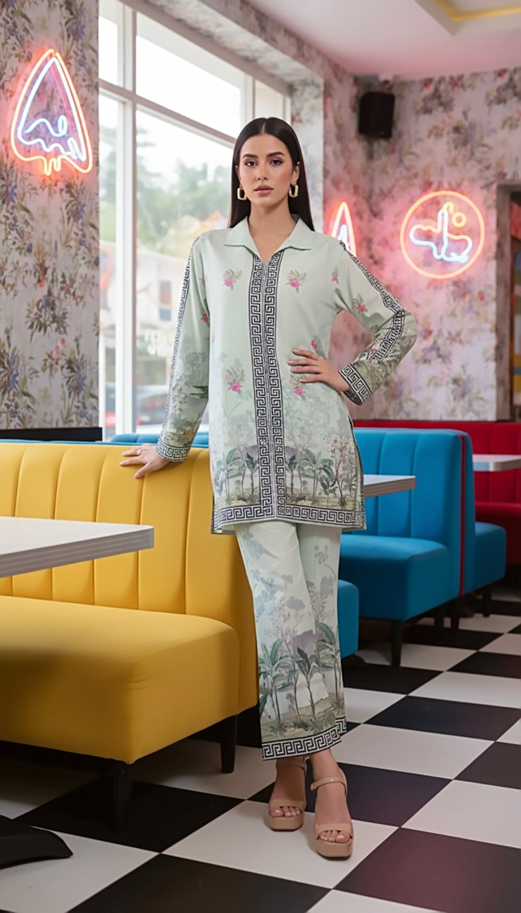 cambric Co ord Sets in Pastel green