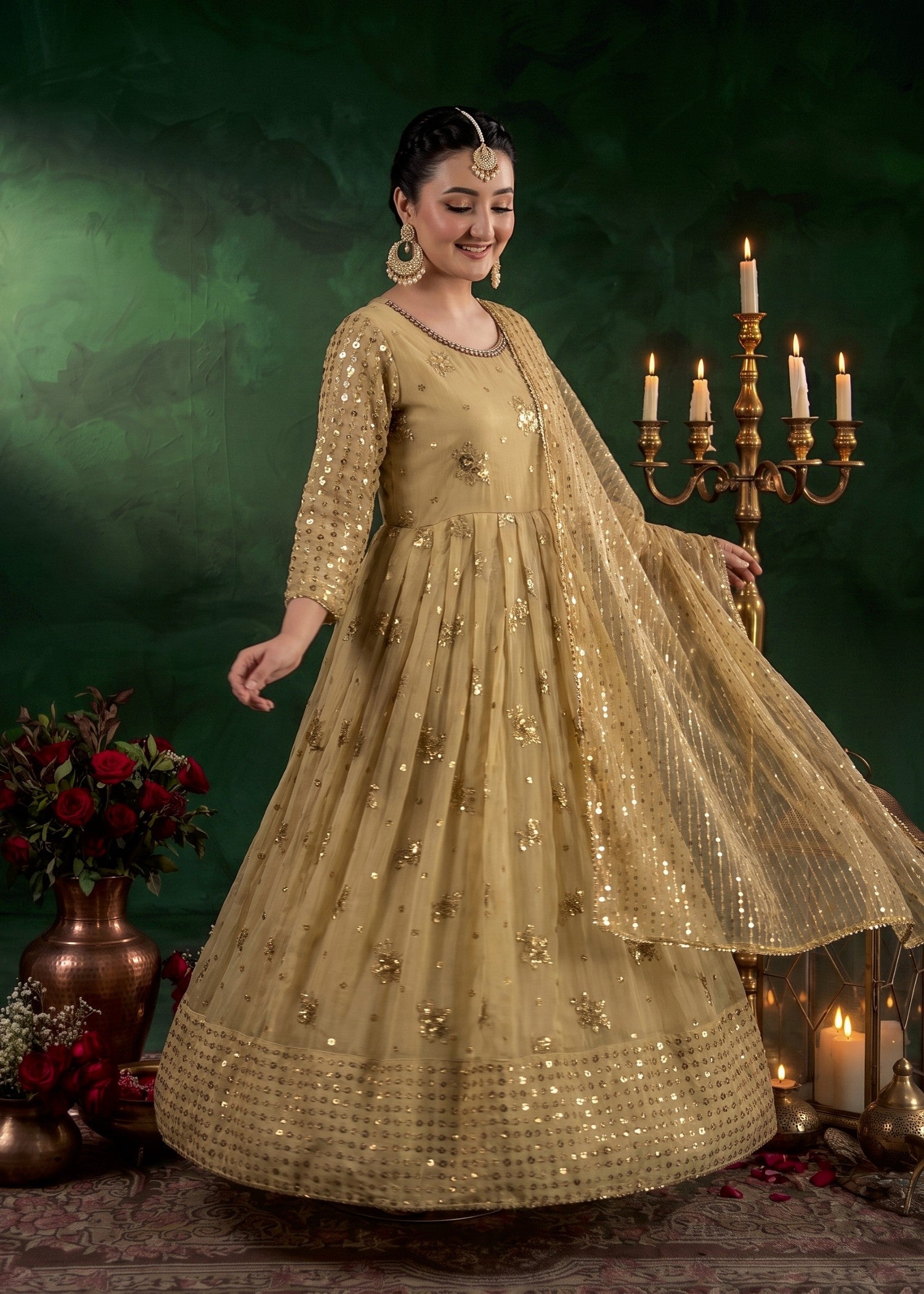 chiffon Anarkali in Beige