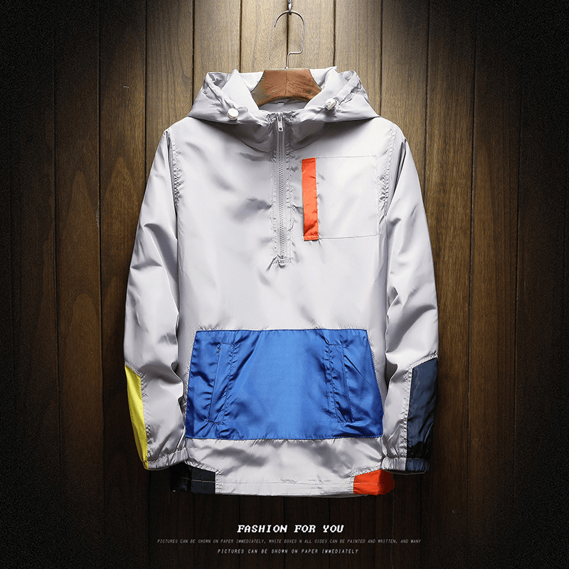 Men'S Hooded Jacket Men'S Color Matching Trend