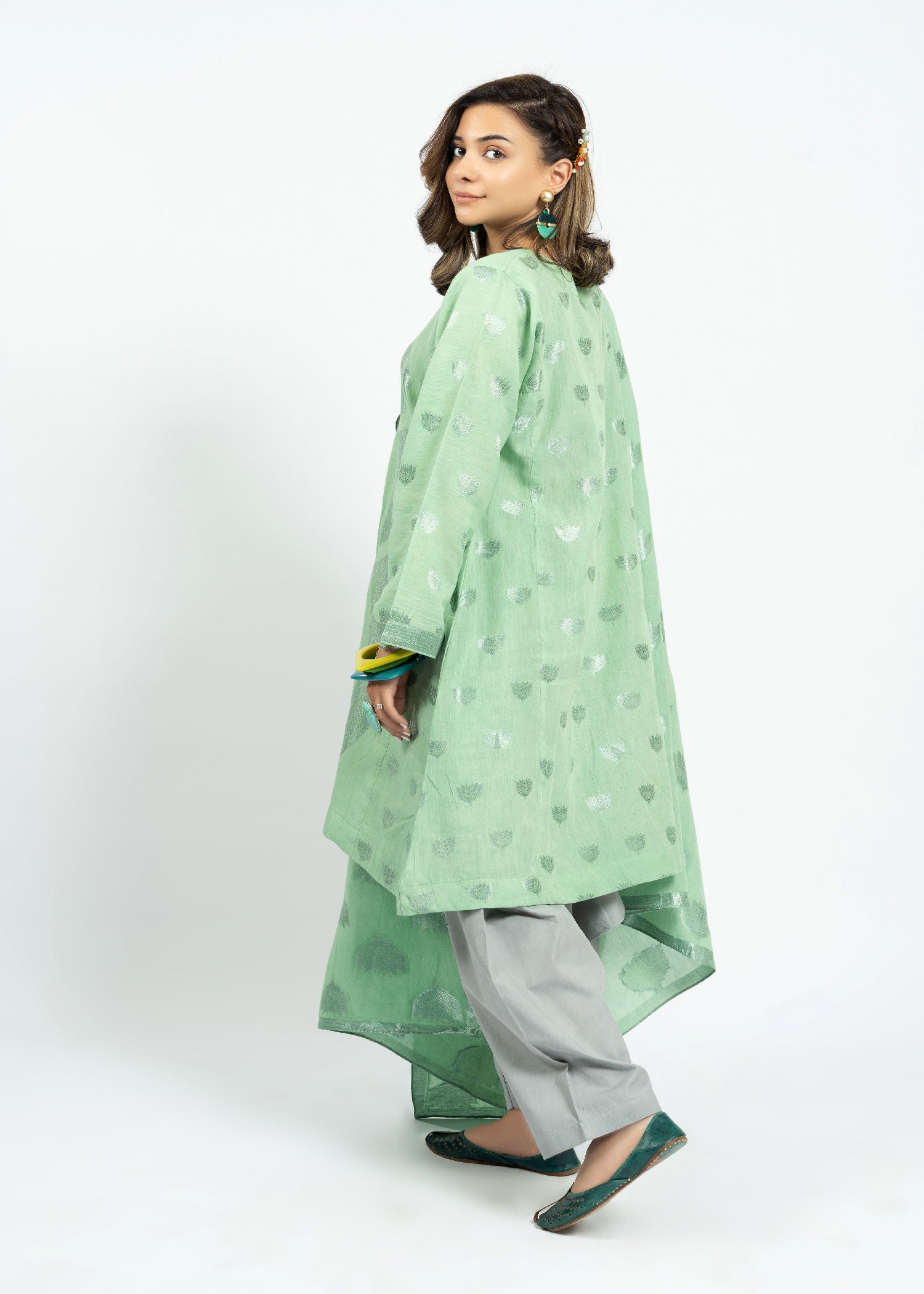 jacquard Short Frock in Green