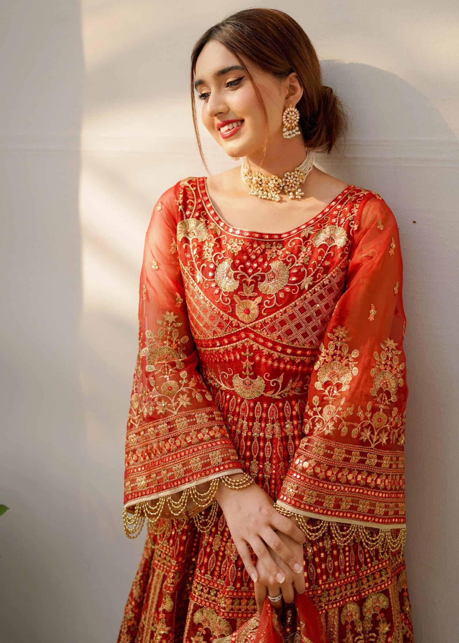 organza Unstitched in Tomato red