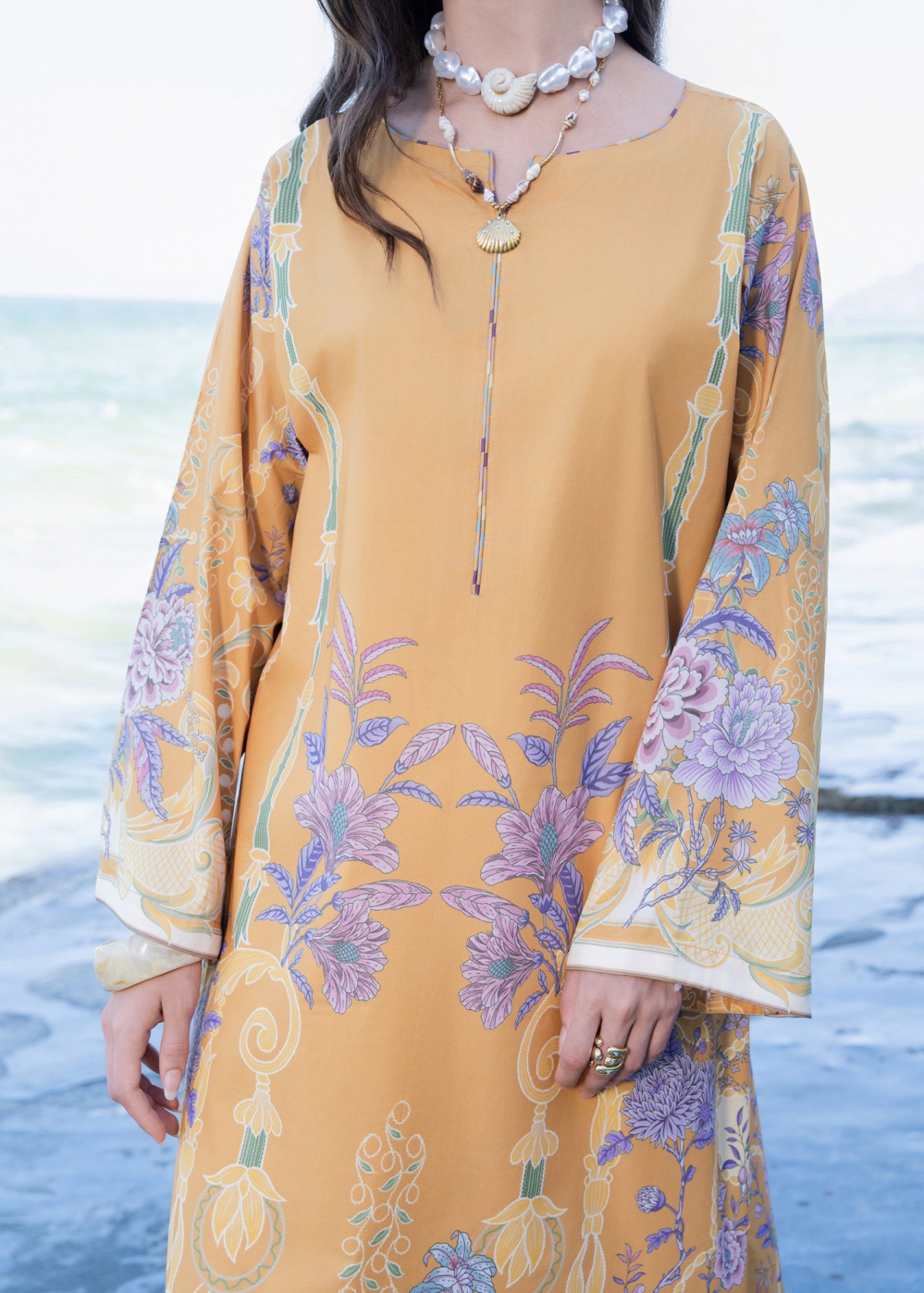silk grip Kaftan in Saffron