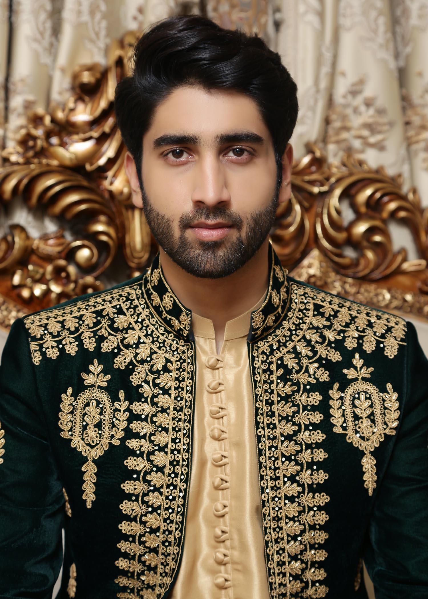 cotton silk Prince Coat in Bottle green