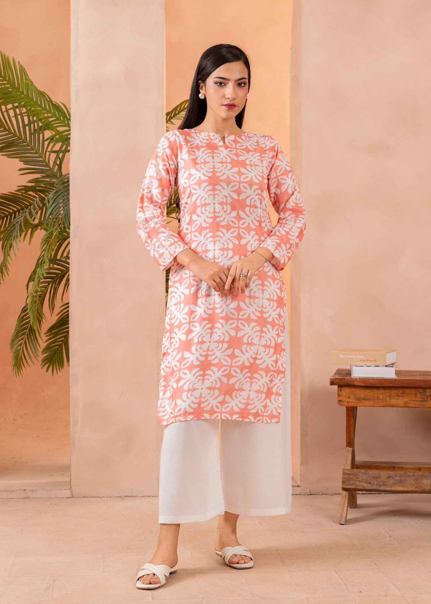 linen Kurta Set in Apricot orange