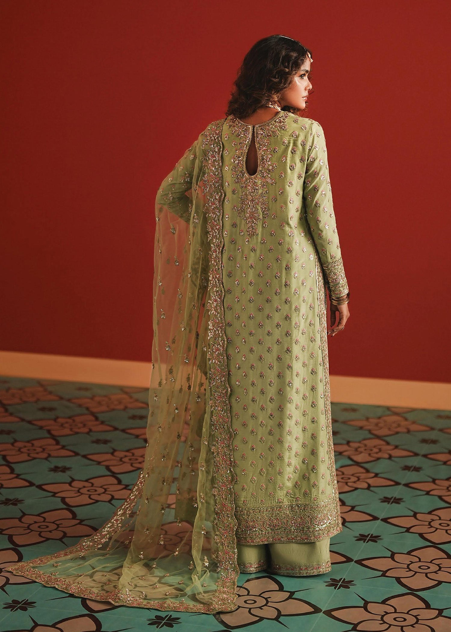 raw silk Unstitched in Pistachio green