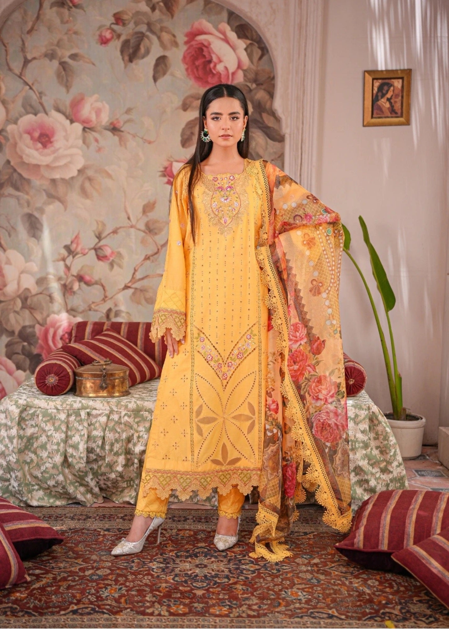 lawn Kurta Set in Mari gold