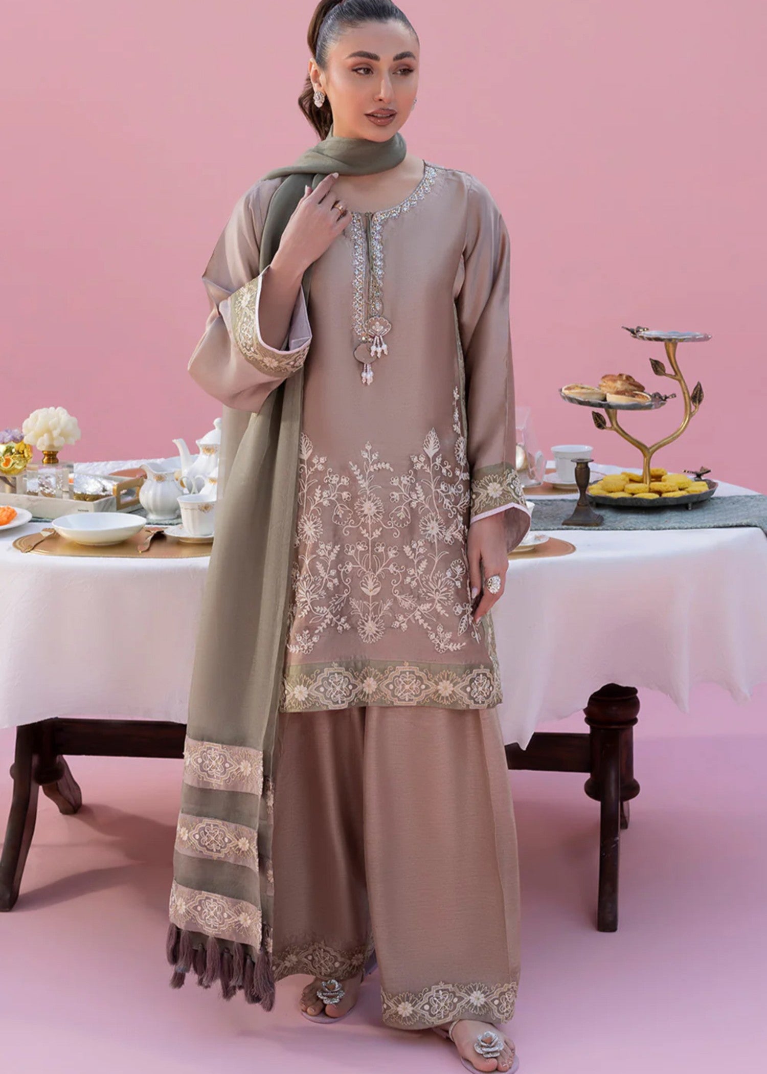 cotton silk Kurta Set in Camel brown